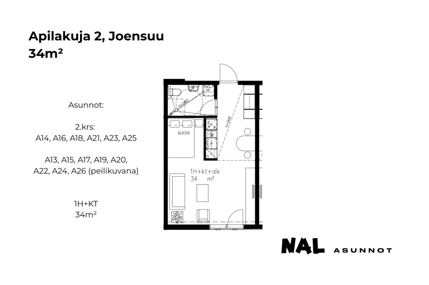 Apilakuja 2, A13, A14, A15, A16, A17, A18, A19, A20, A21, A22, A23, A24, A25, A26, 34m3