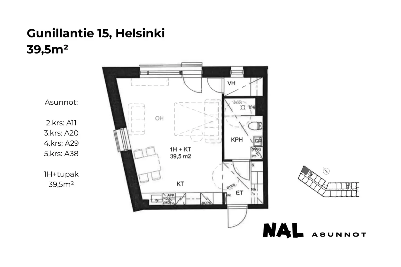 Gunillantie 15, 39,5m², A11, A20, A29, A38