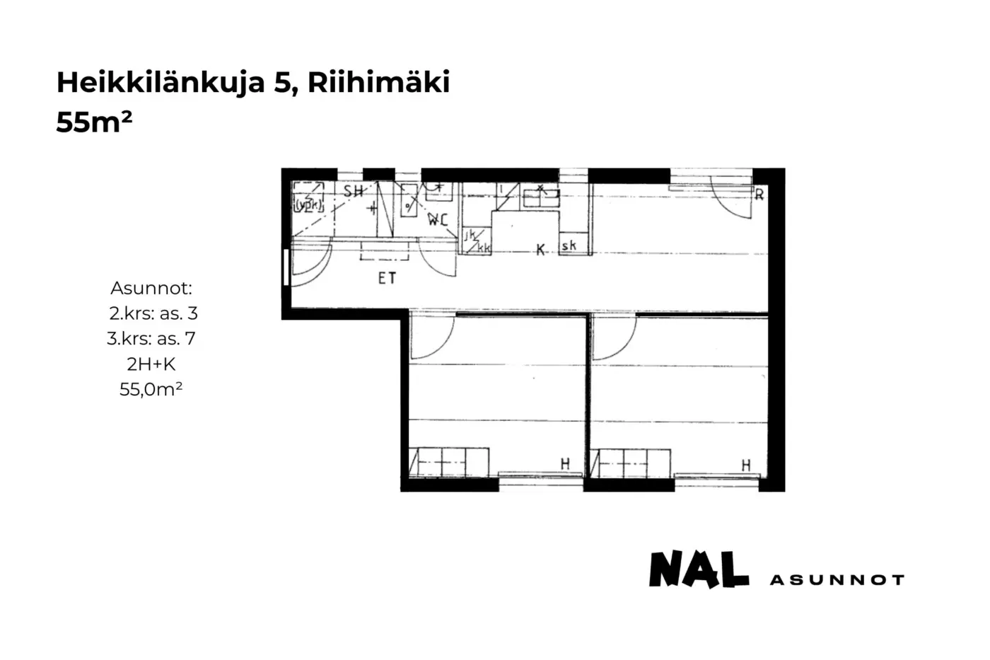 Heikkilänkuja 5, 55m², as. 3, as. 7