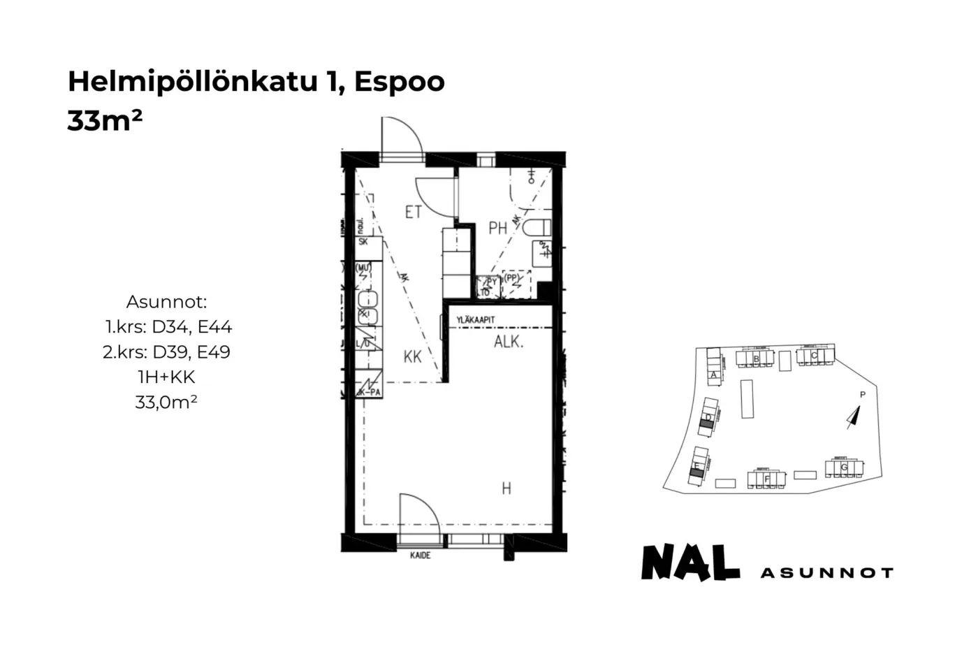 Helmipöllönkatu 1, 33m², D34, D39, E44, E49