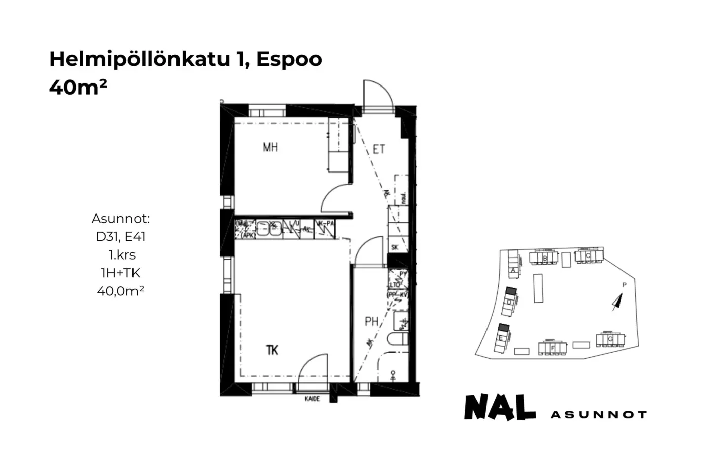 Helmipöllönkatu 1, 40m², D31, E41
