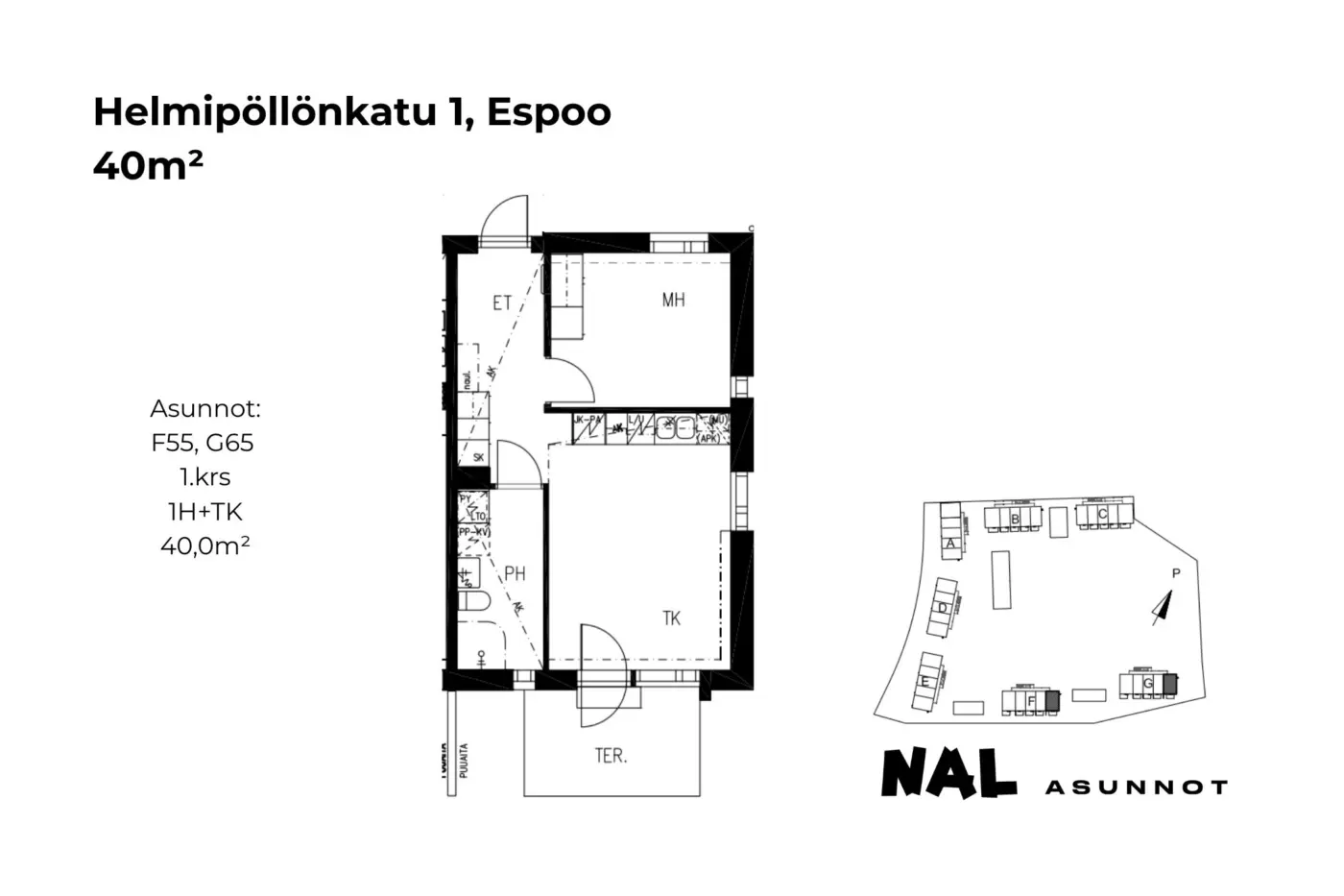 Helmipöllönkatu 1, 40m², F55, G65