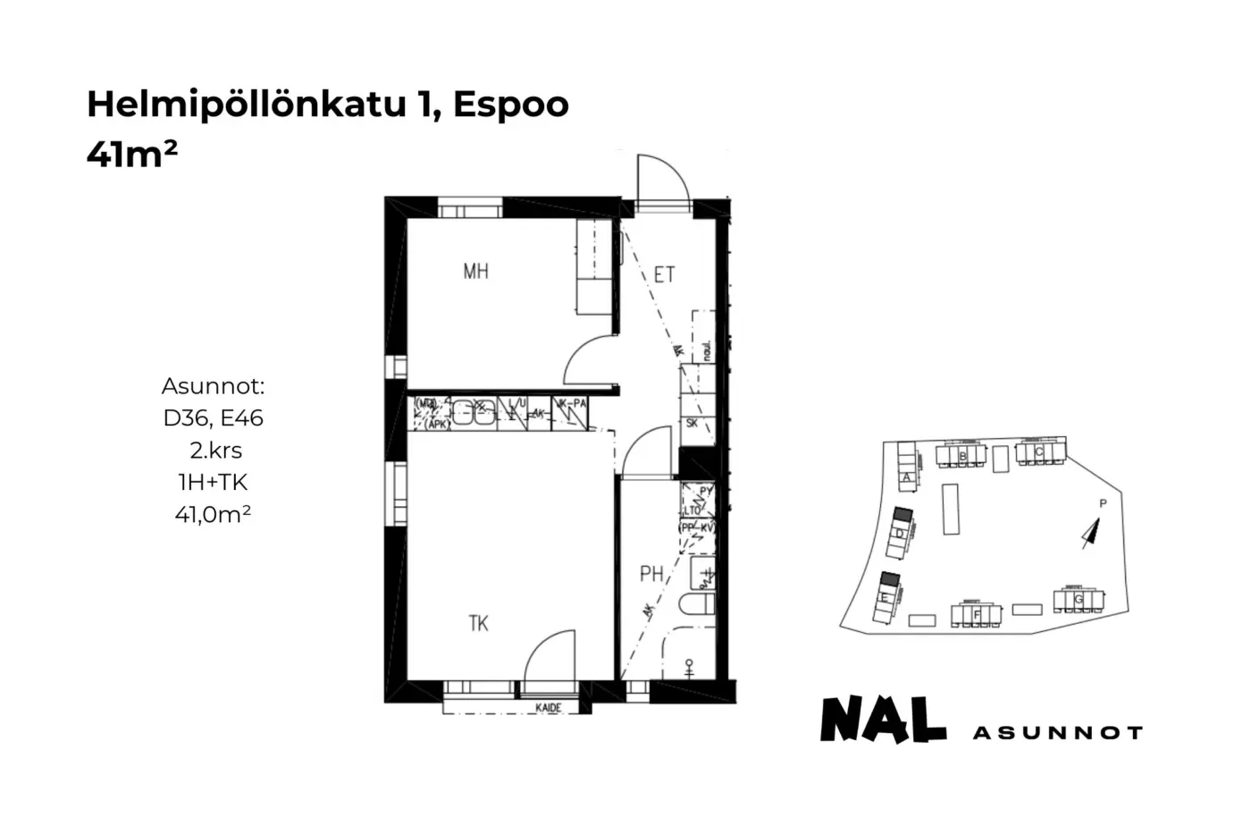 Helmipöllönkatu 1, 41m², D36, E46