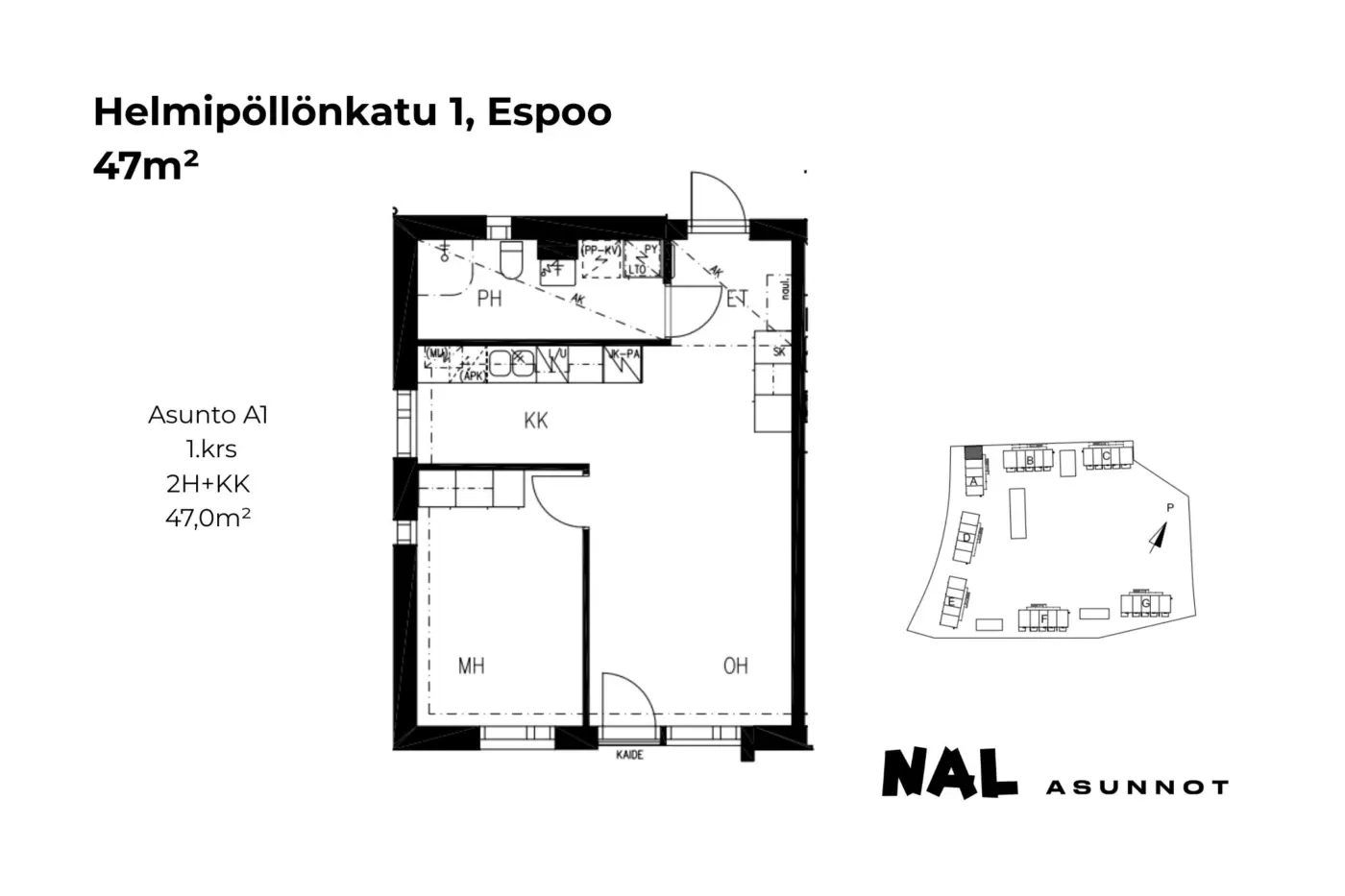 Helmipöllönkatu 1, 47m², A1