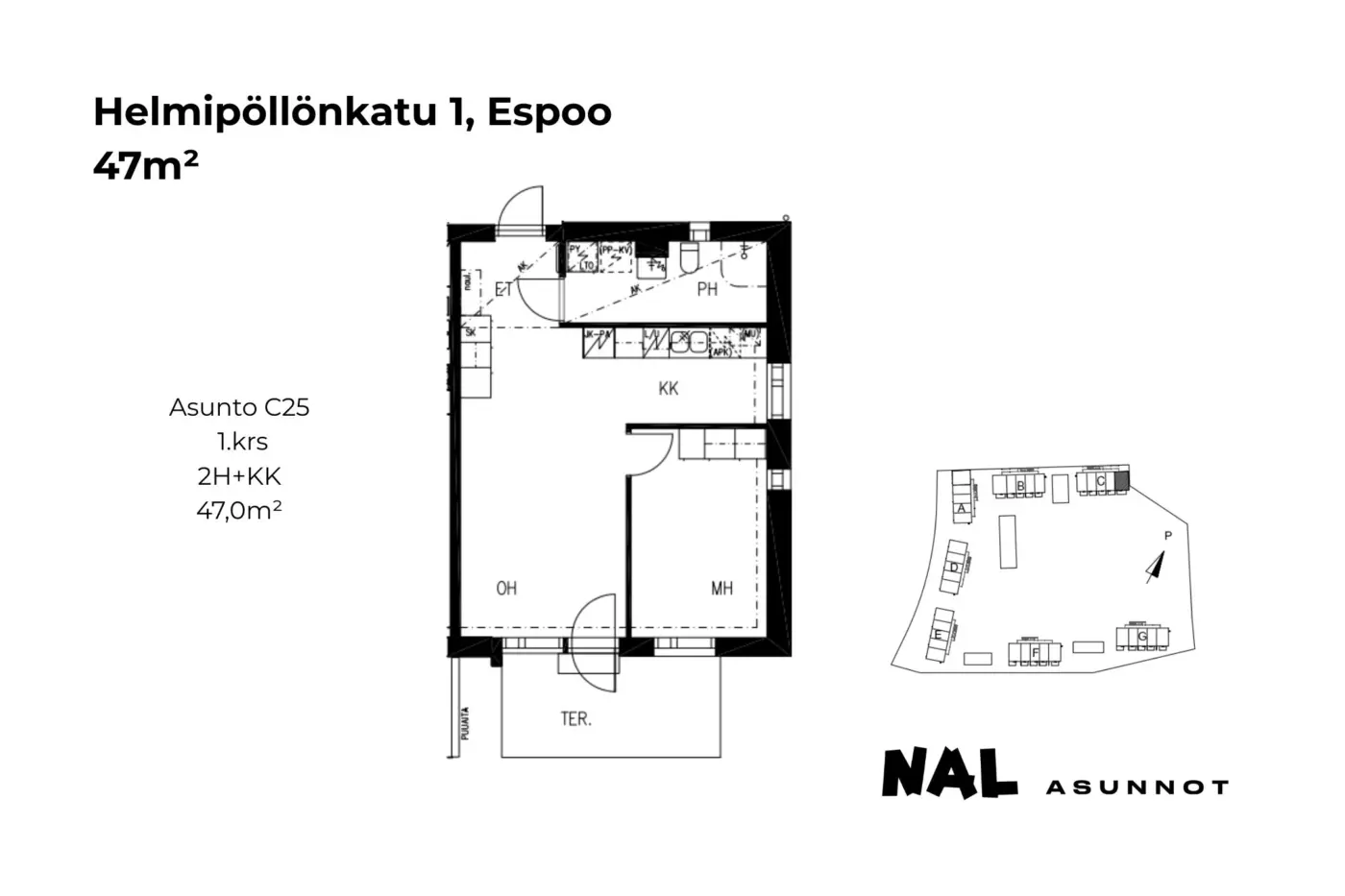 Helmipöllönkatu 1, 47m², C25