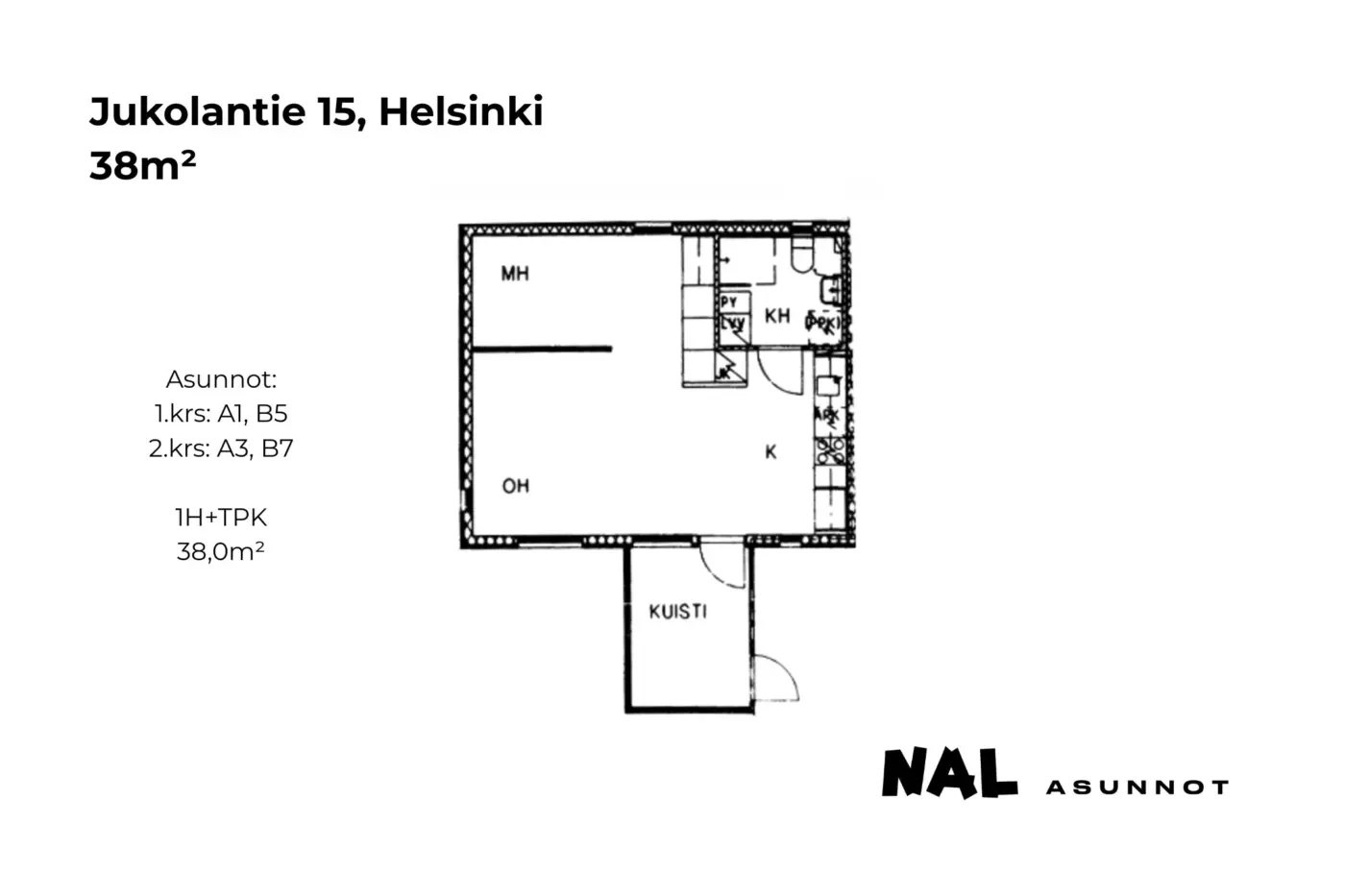 Jukolantie 15, A1, A3, B5, B7, 38m2