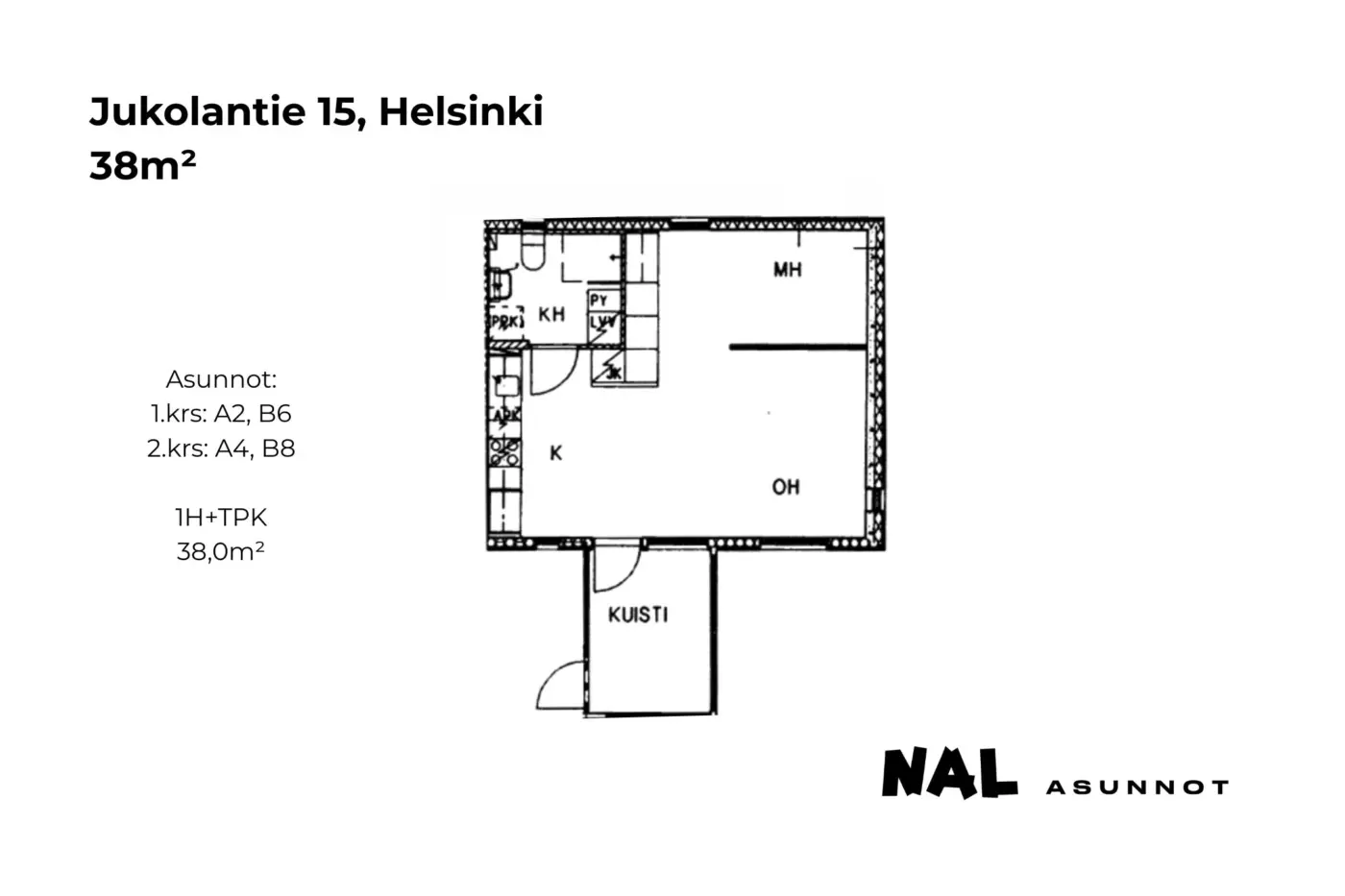 Jukolantie 15, A2, A4, B6, B8, 38m2