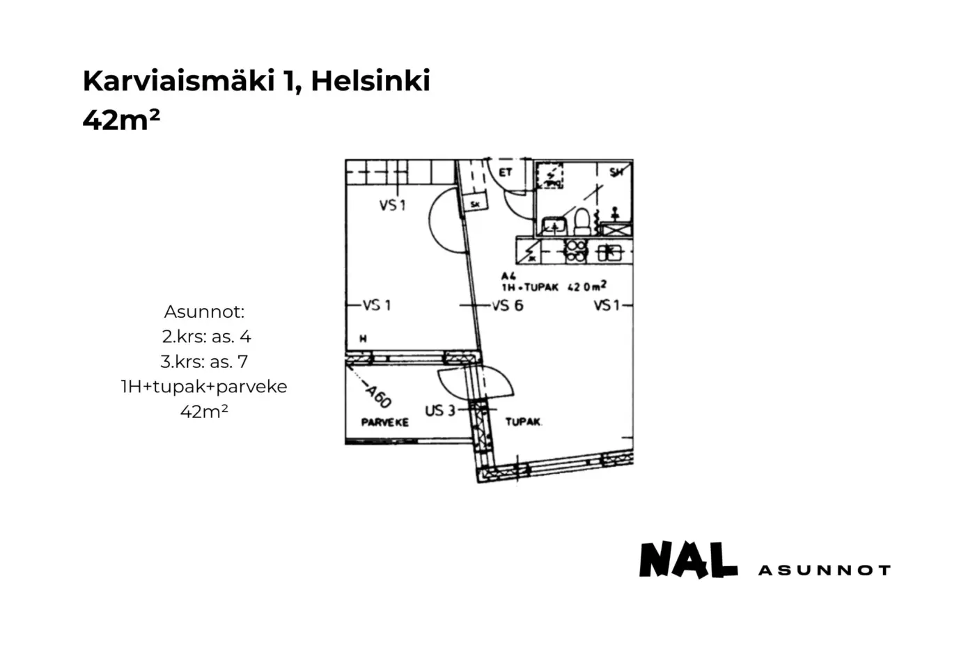 Karviaismäki 1, 42m², as. 4, as. 7