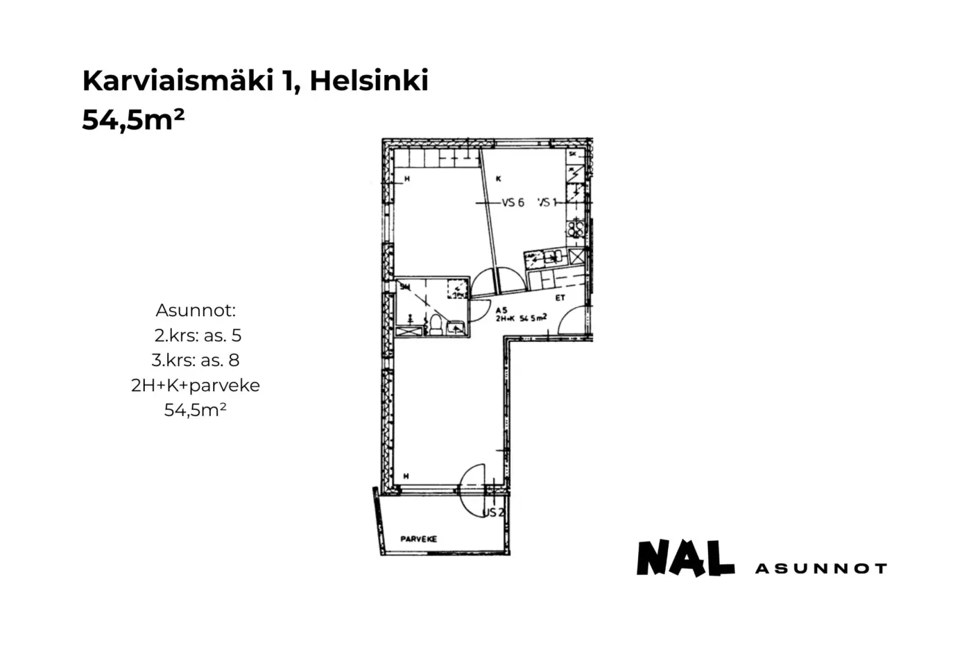Karviaismäki 1, 54,5m², as. 5, as. 8