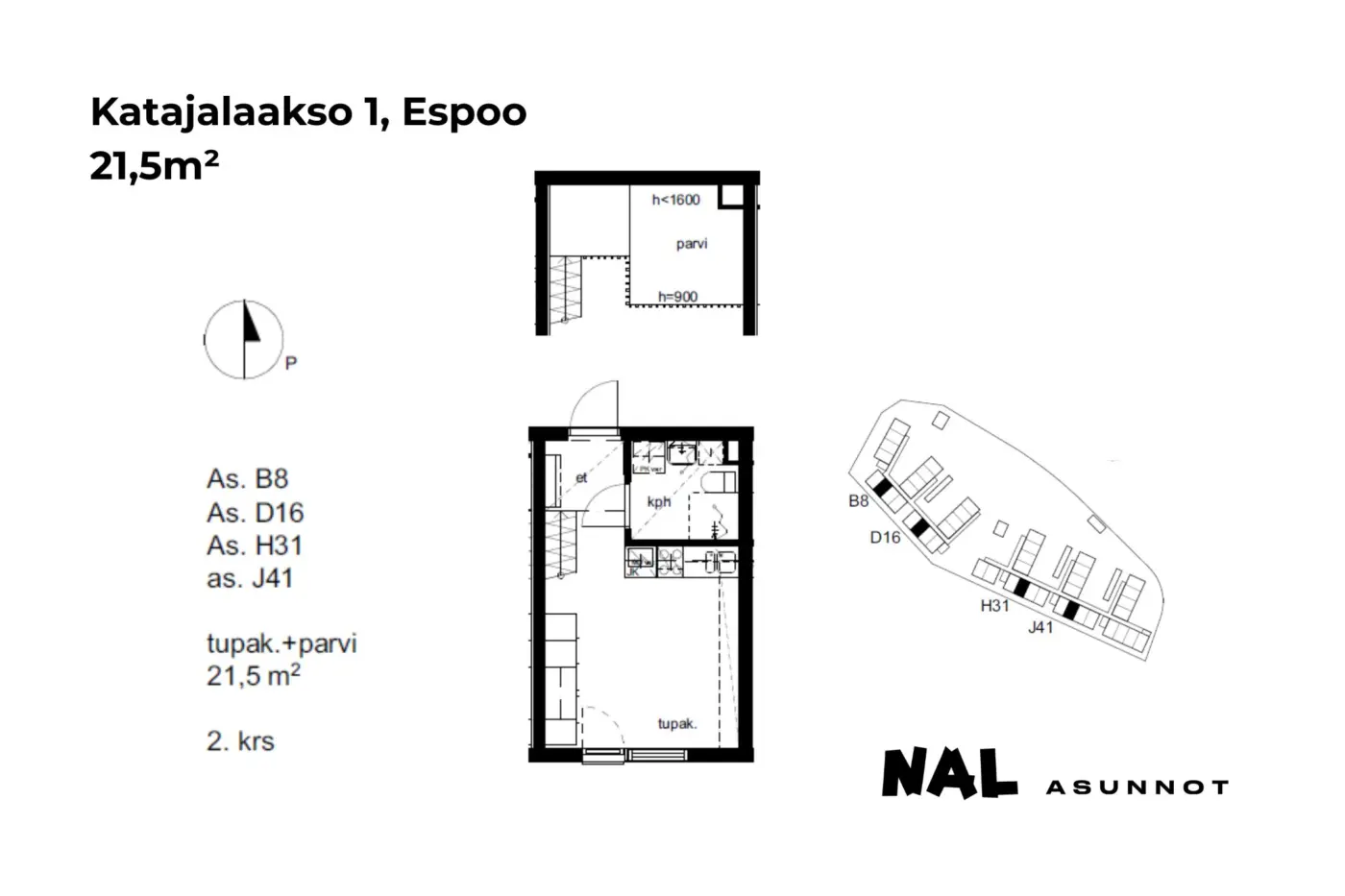 Katajalaakso 1, 21,5m², B8, D16, H31, J41
