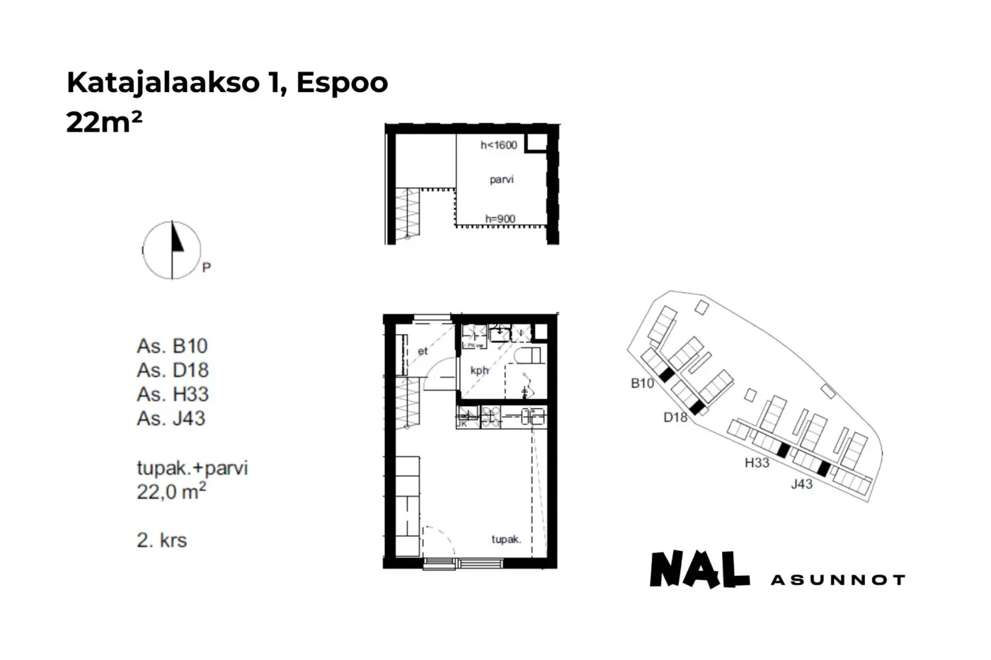 Katajalaakso 1, 22m², B10, D18, H33, J43