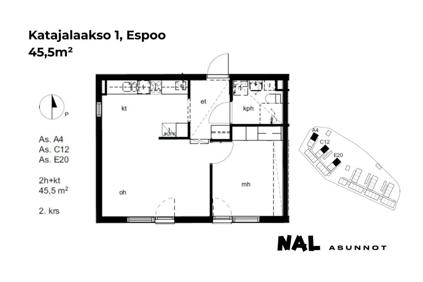 Katajalaakso 1, 45,5m², A4, C12, E20