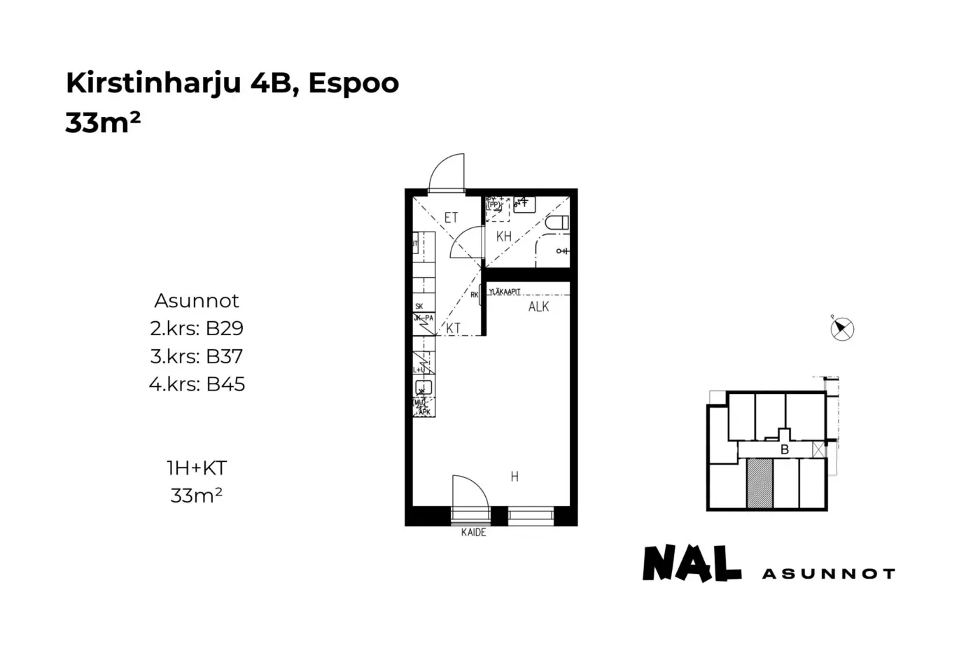 Kirstinharju 4B, B29, B37, B45, 33m2