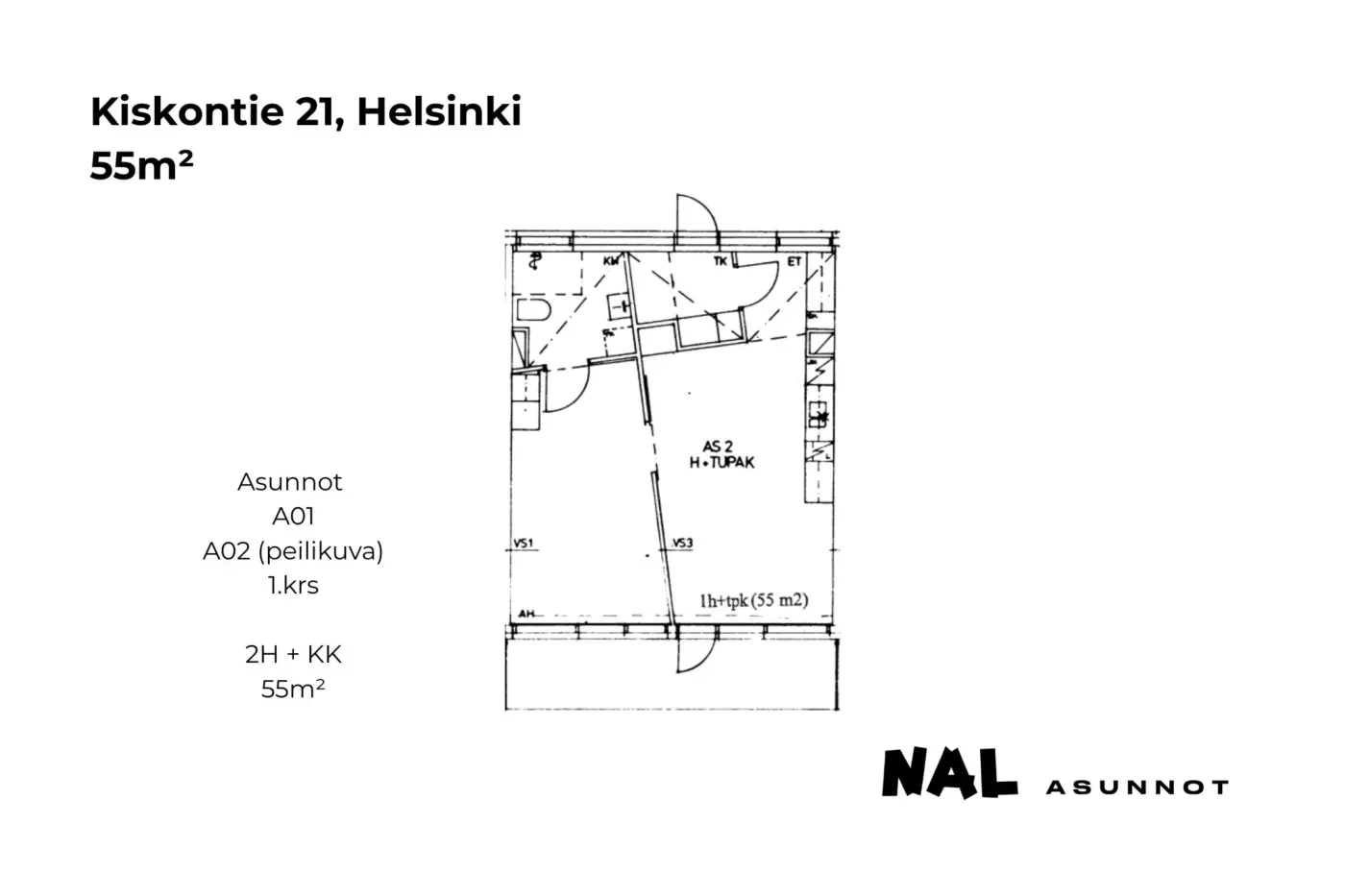 Kiskontie 21, A01, A02, 55m2