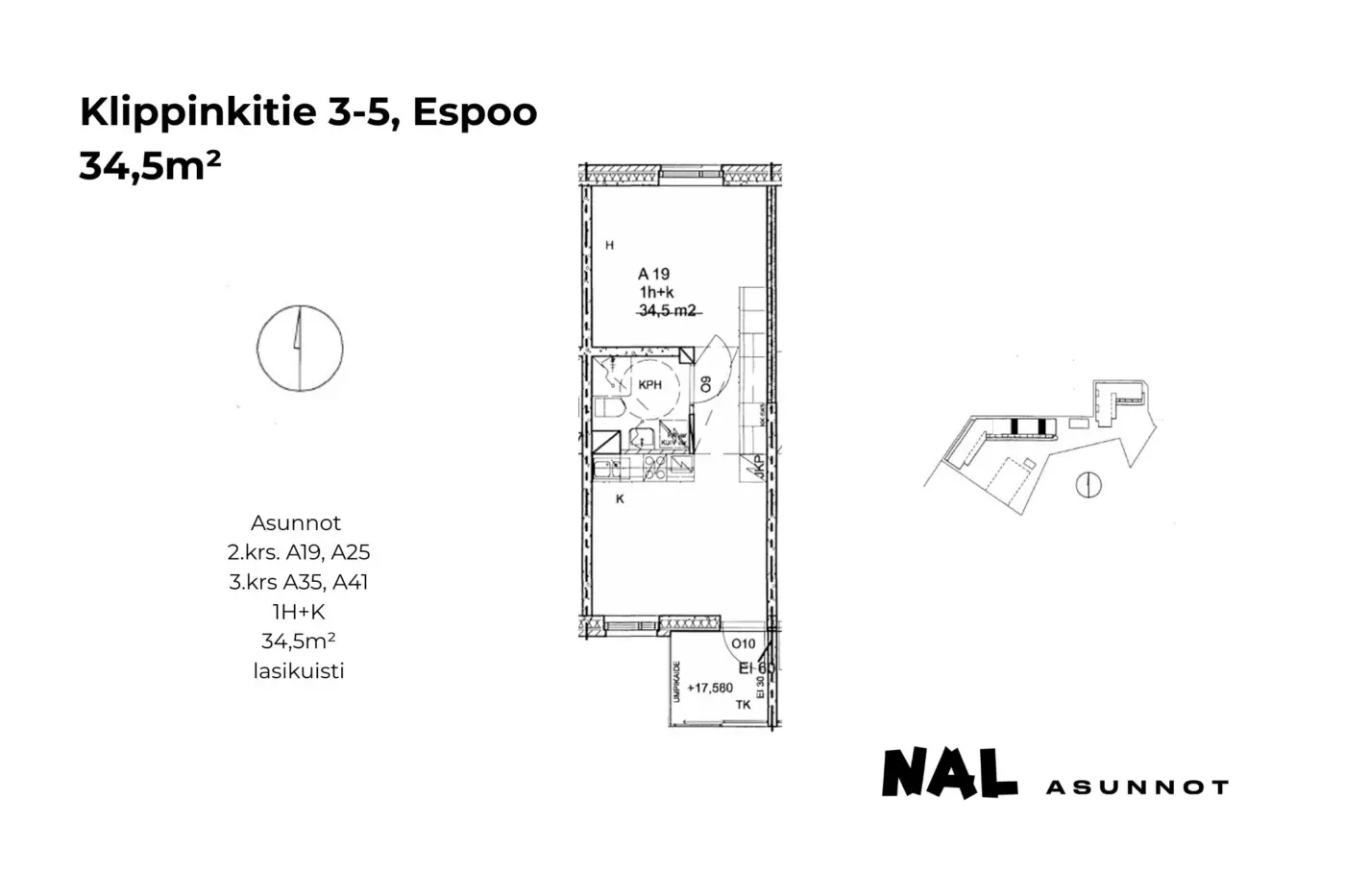Klippinkitie 3-5, 34,5m², A19, A25, A35, A41
