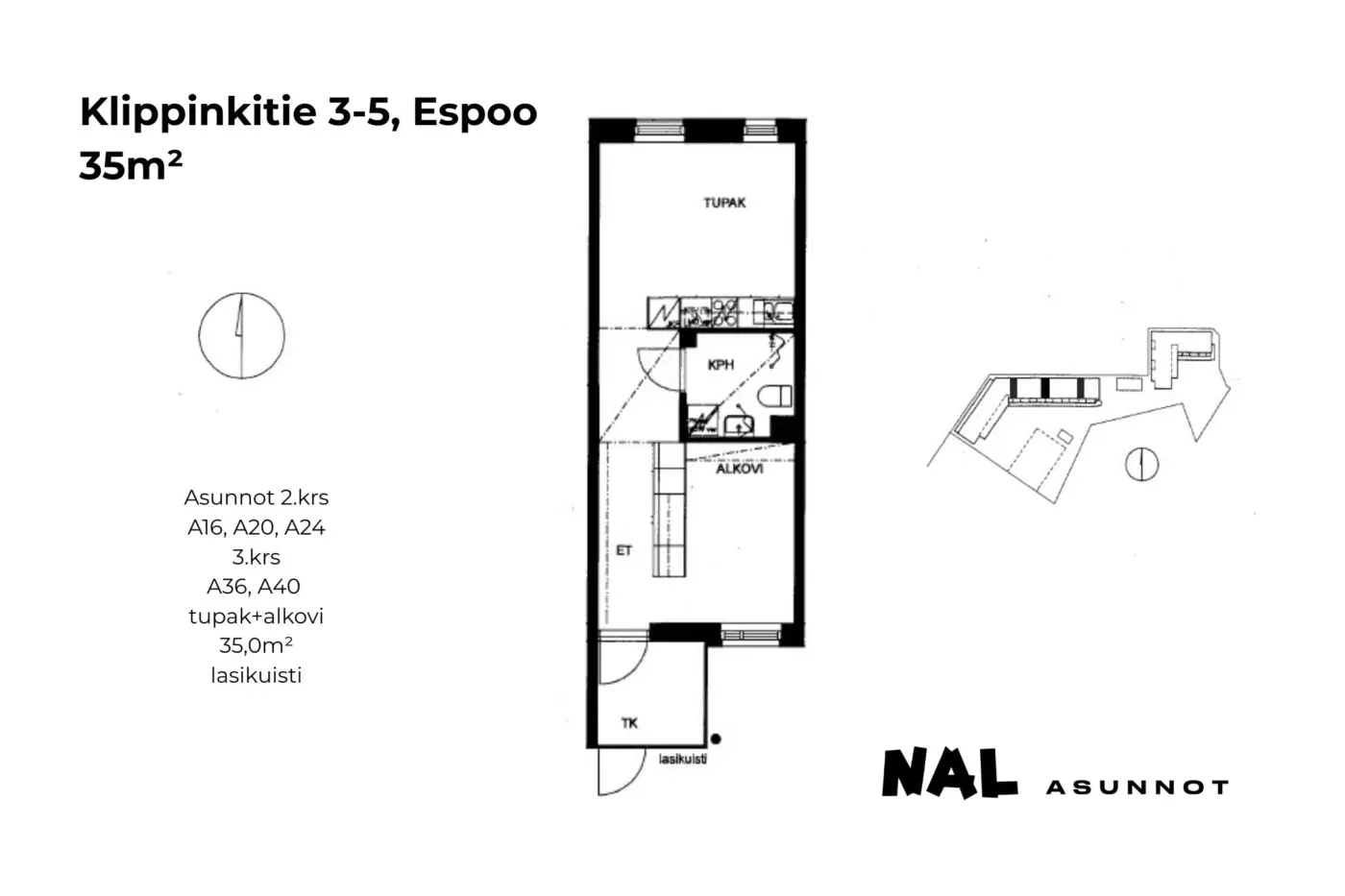 Klippinkitie 3-5, 35m², A16, A20, A24, A36, A40