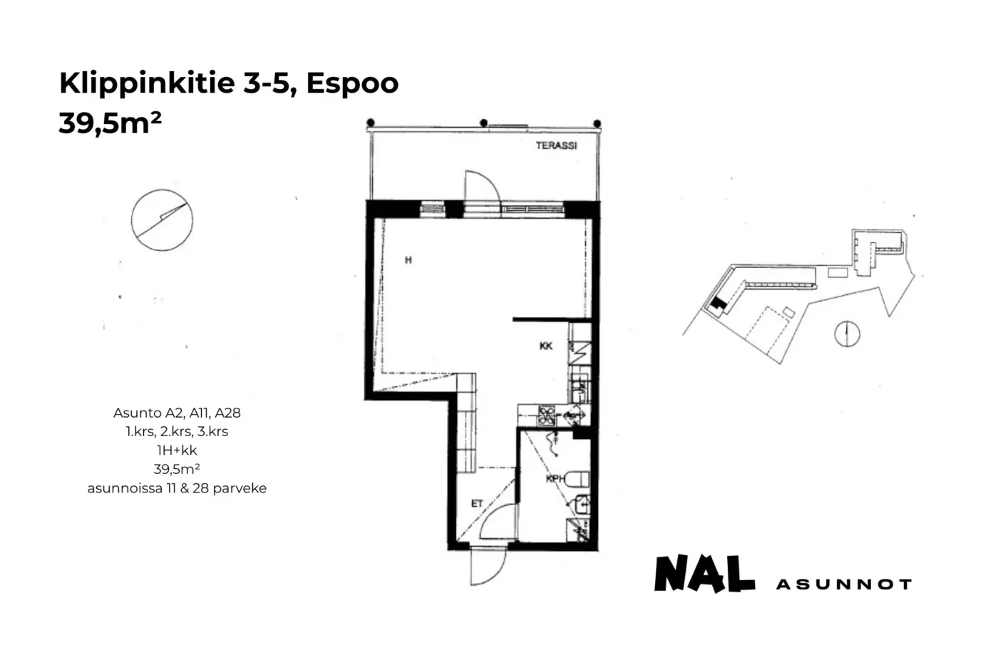 Klippinkitie 3-5, 39,5m², A2, A11, A28