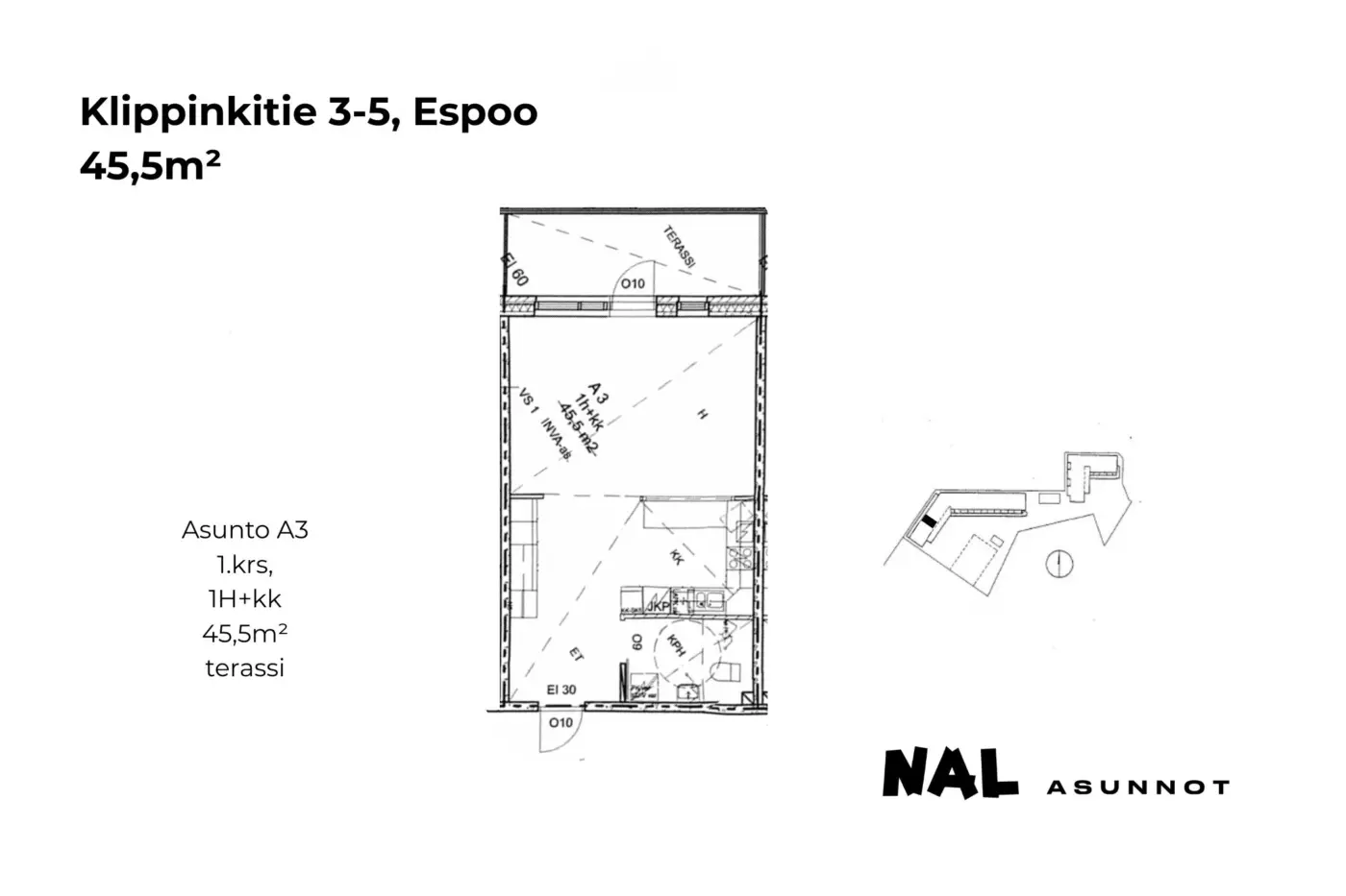 Klippinkitie 3-5, 45,5m², A3