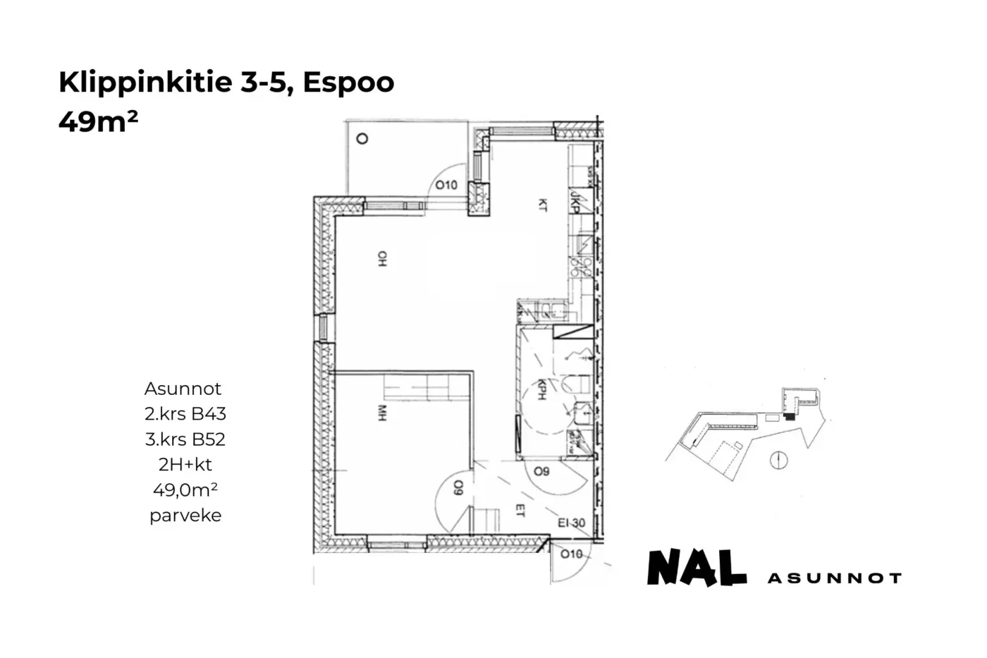 Klippinkitie 3-5, 49m², B43, B52