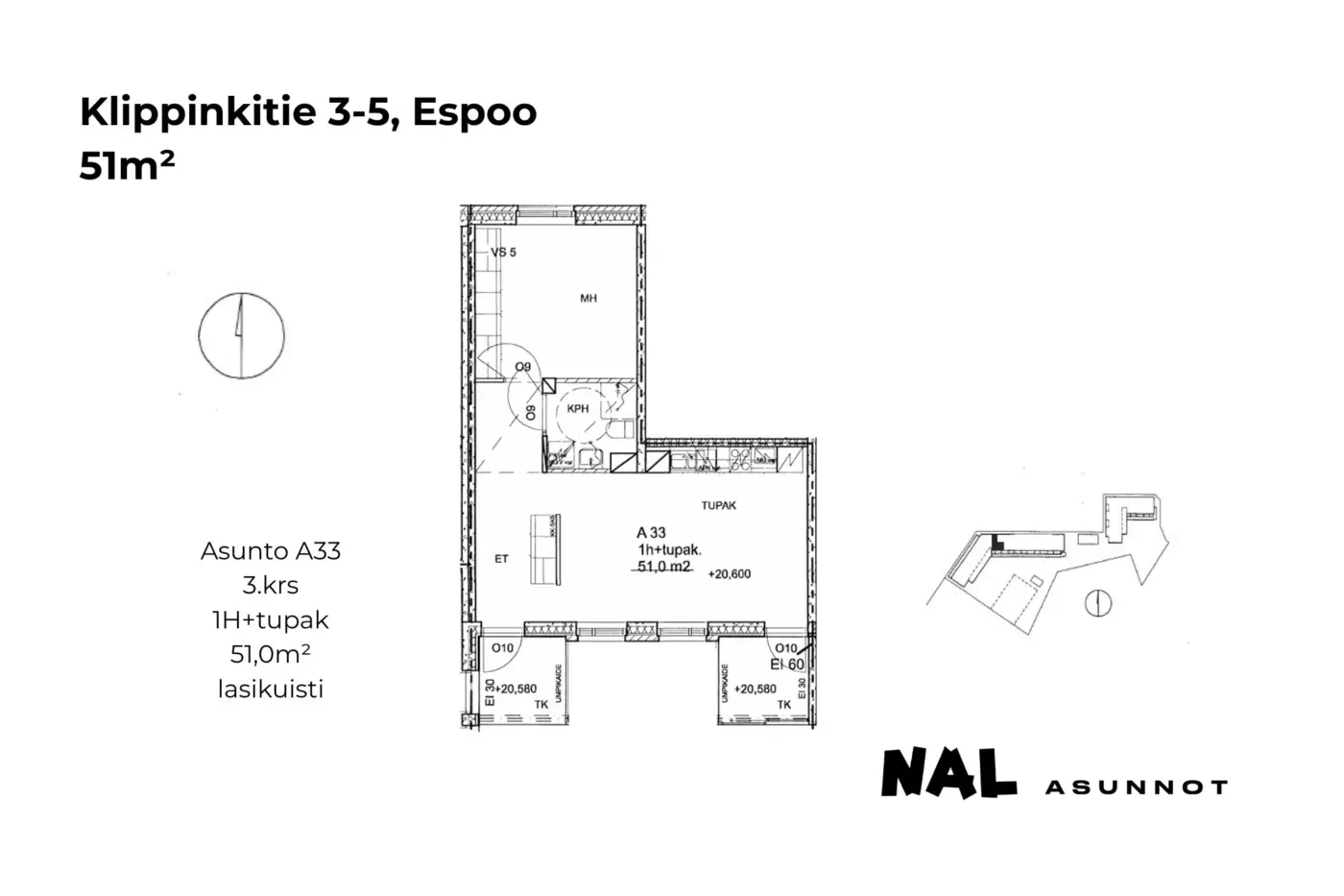 Klippinkitie 3-5, 51m², A33