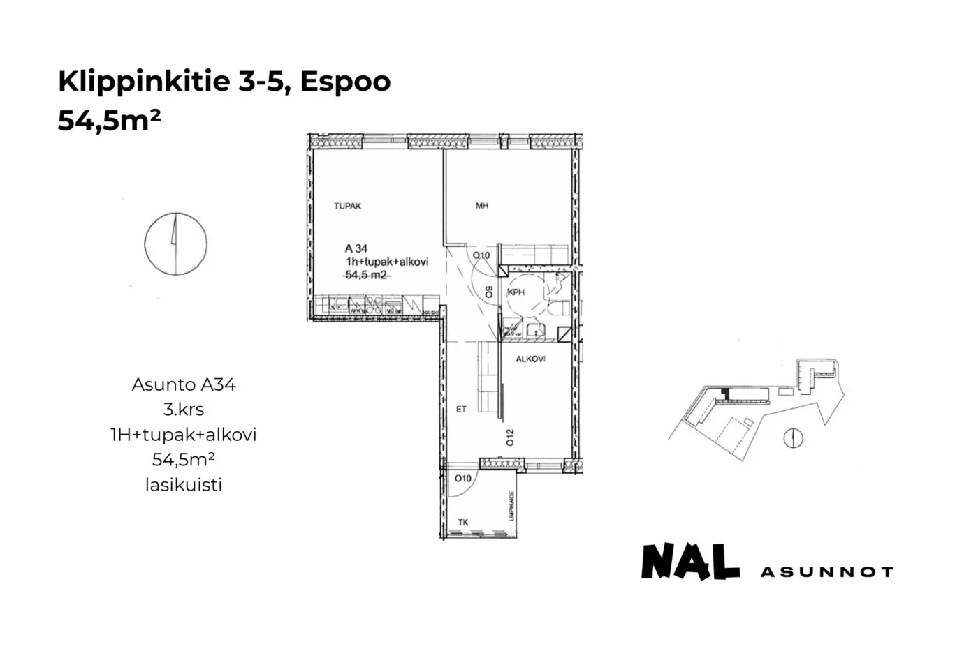 Klippinkitie 3-5, 54,5m², A34