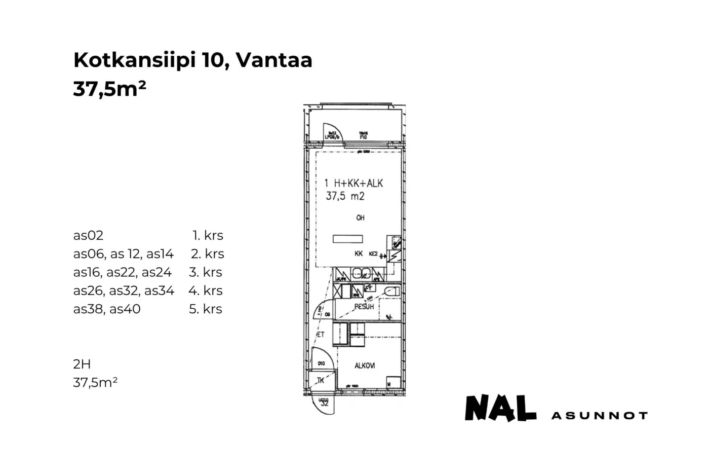 Kotkansiipi 10, as02, as06, as12, as14, as16, as22, as24, as26, as32, as34, as38, as40, 37,5m2