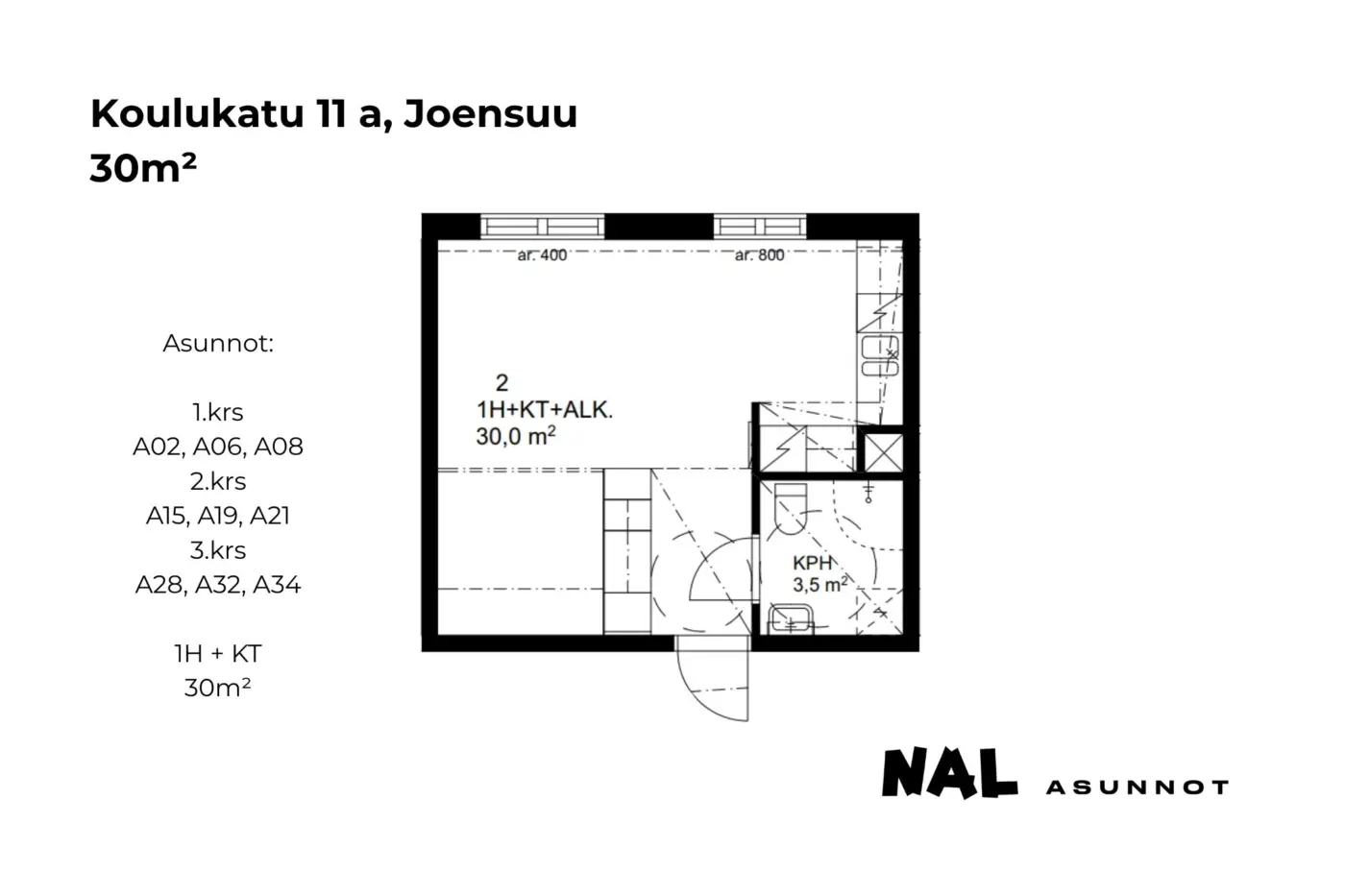 Koulukatu 11 a, A02, A06, A08, A15, A19, A21, A28, A32, A34, 30m2