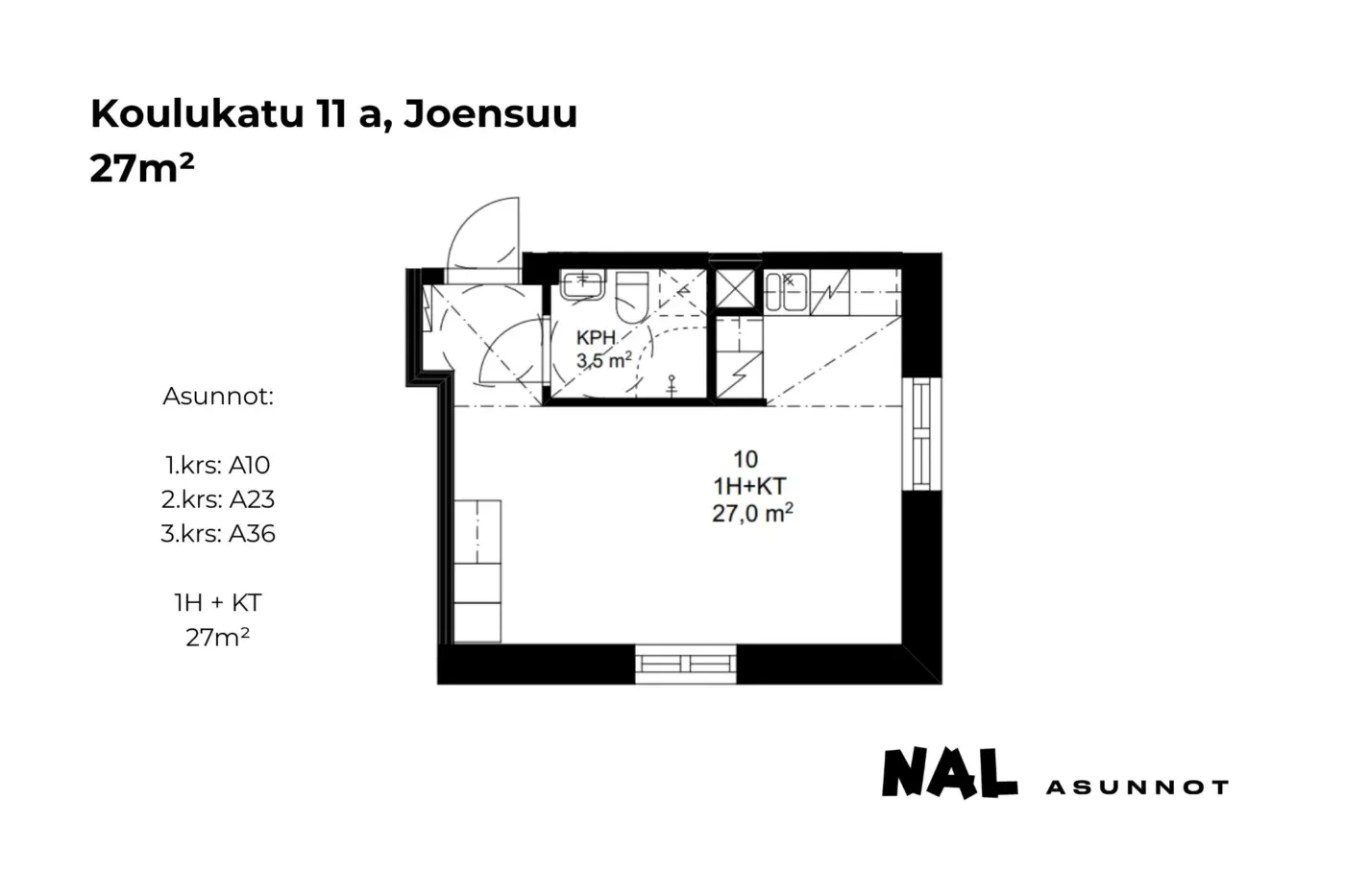 Koulukatu 11 a, A10, A23, A36, 27m2