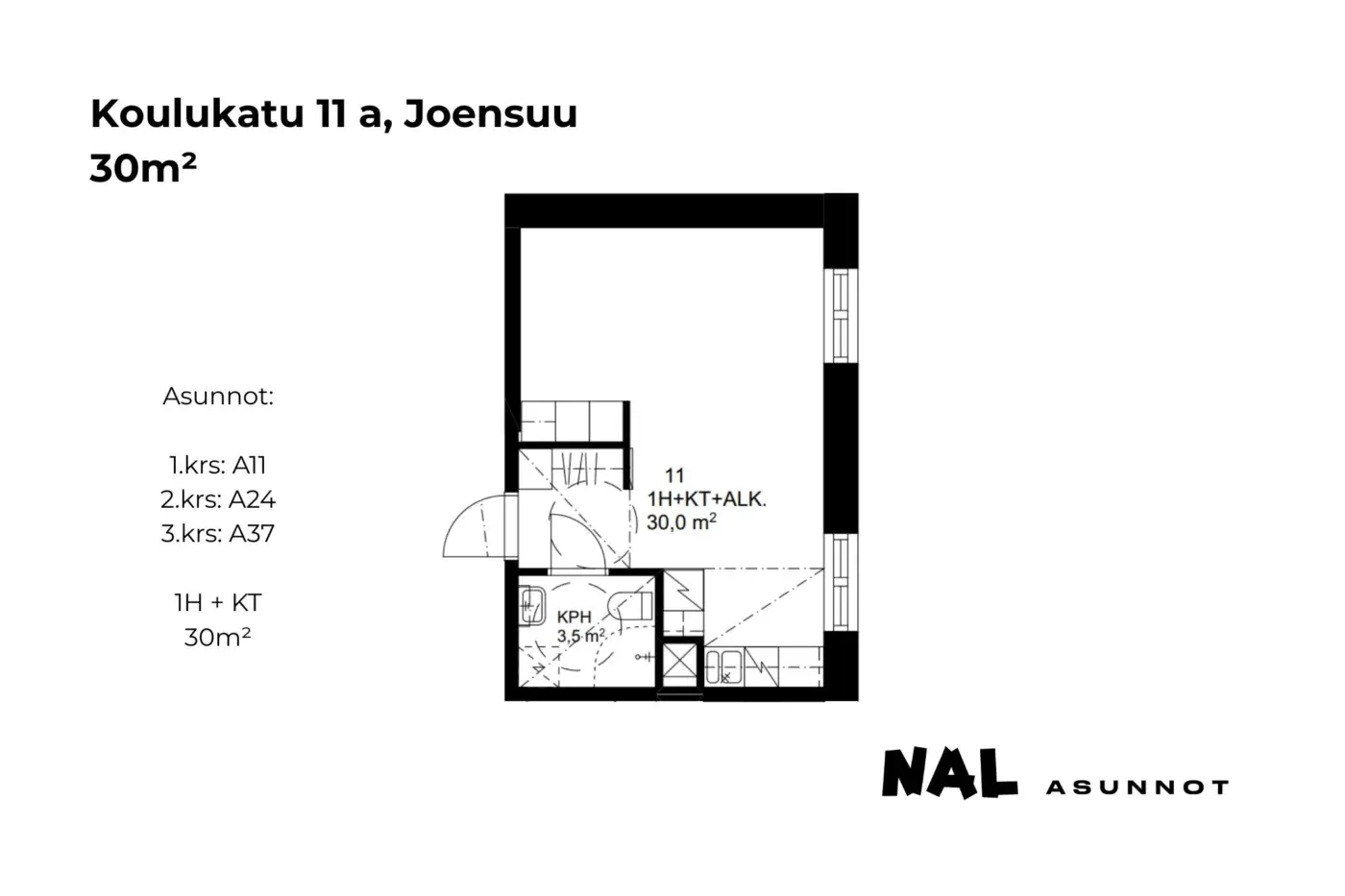 Koulukatu 11 a, A11, A24, A37, 30m2
