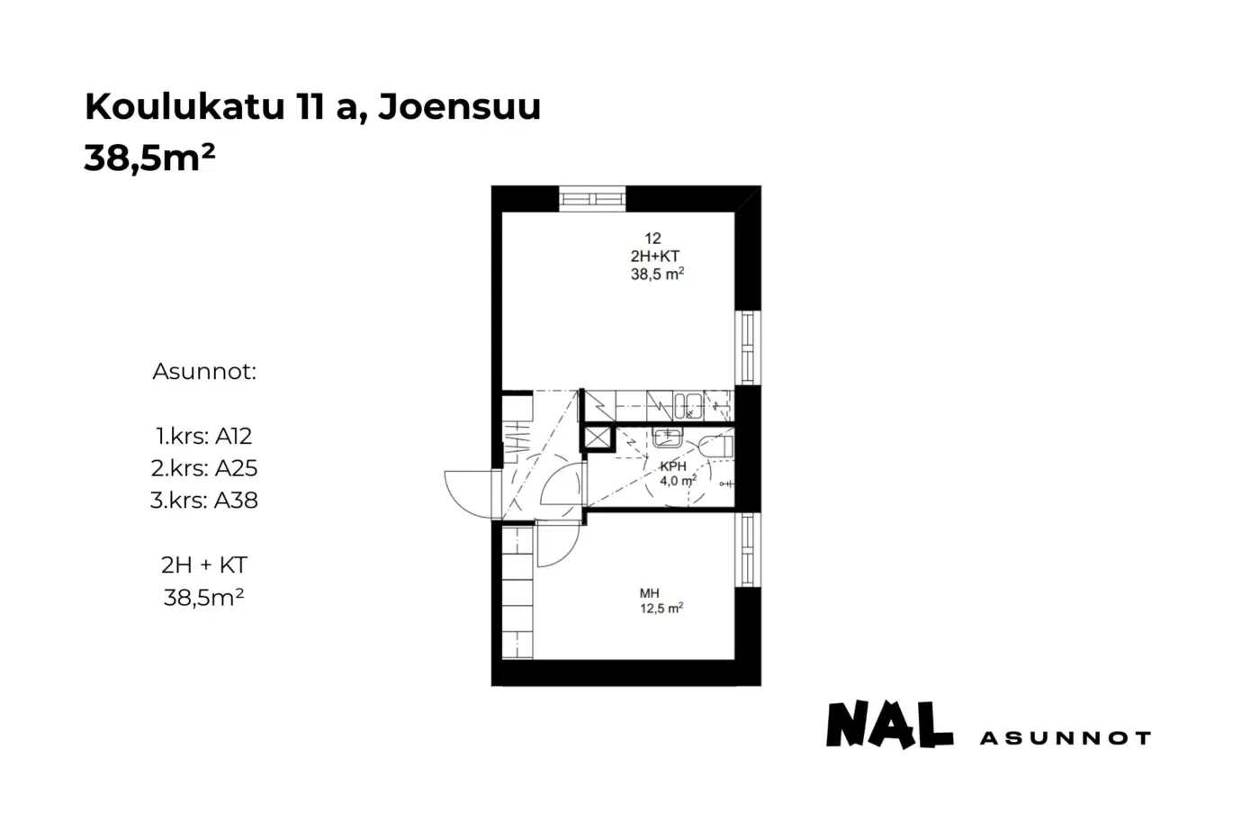 Koulukatu 11 a, A12, A25, A38, 38,5m2