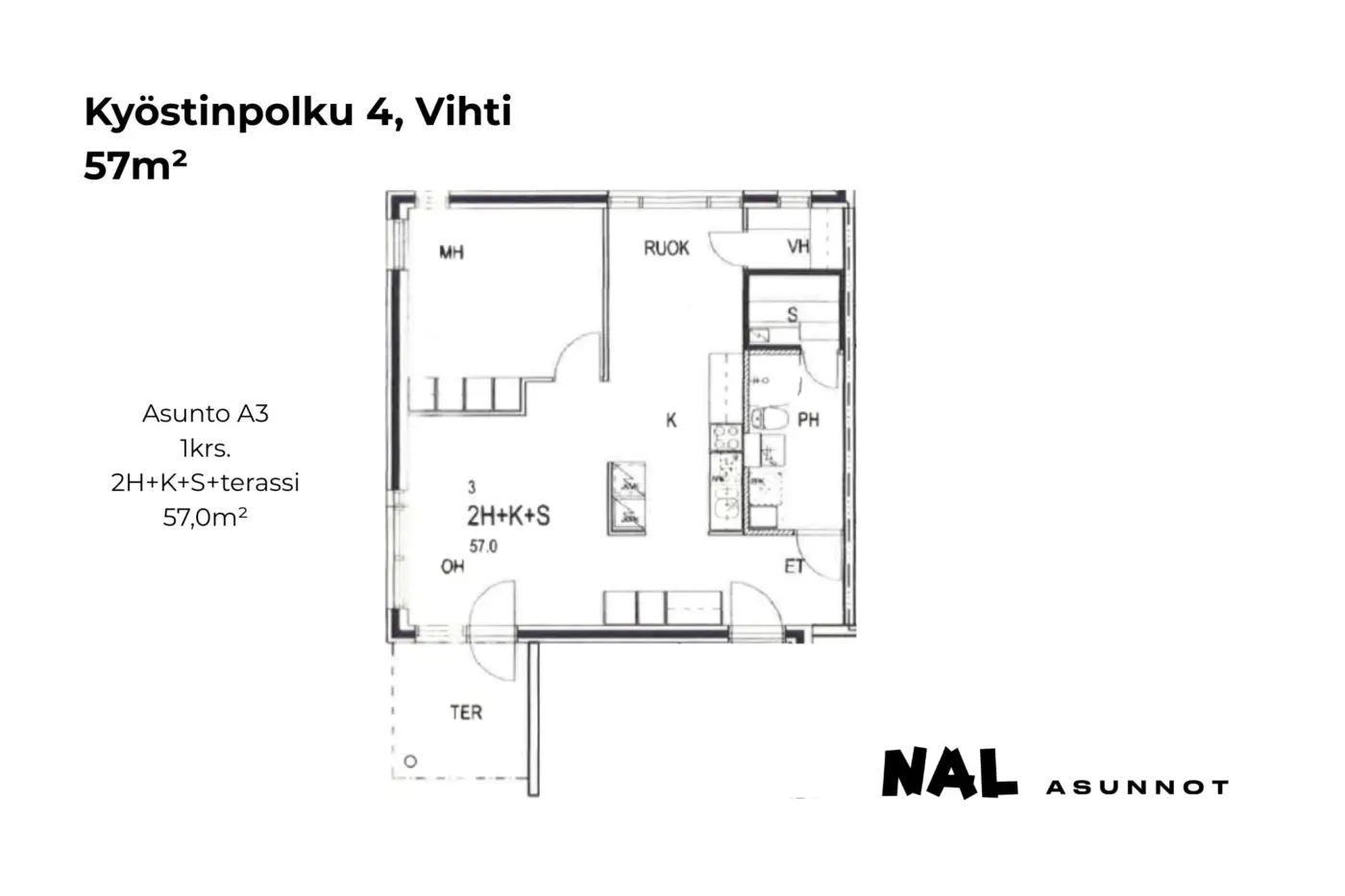 Kyöstinpolku 4, 57m², A3