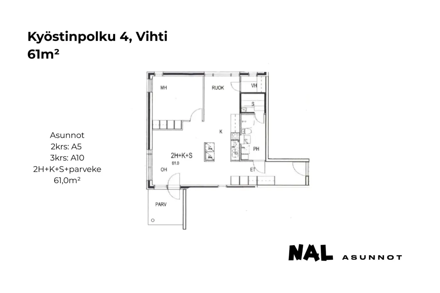 Kyöstinpolku 4, 61m², A5, A10