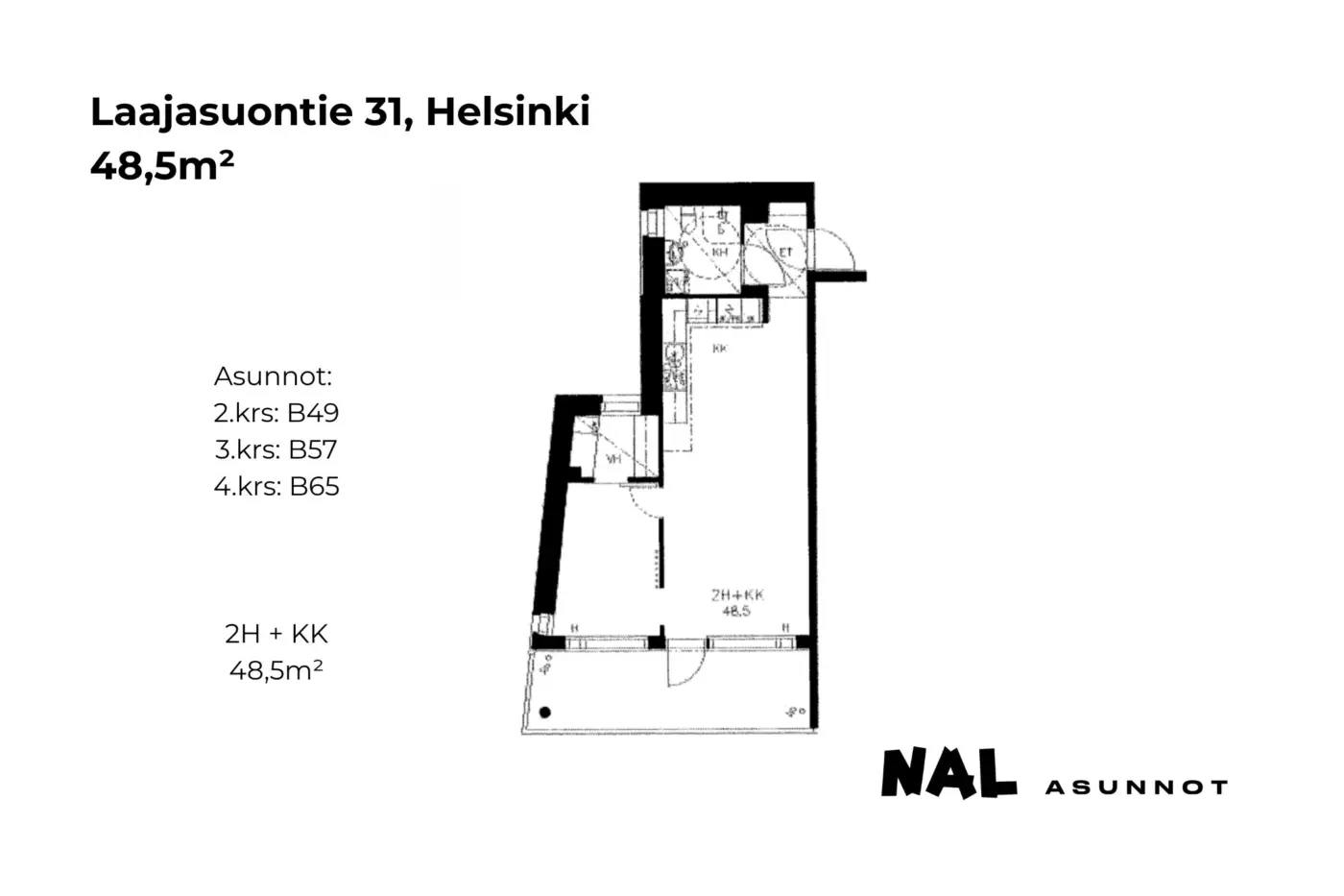 Laajasuontie 31, B49, B57, B65, 48,5m2