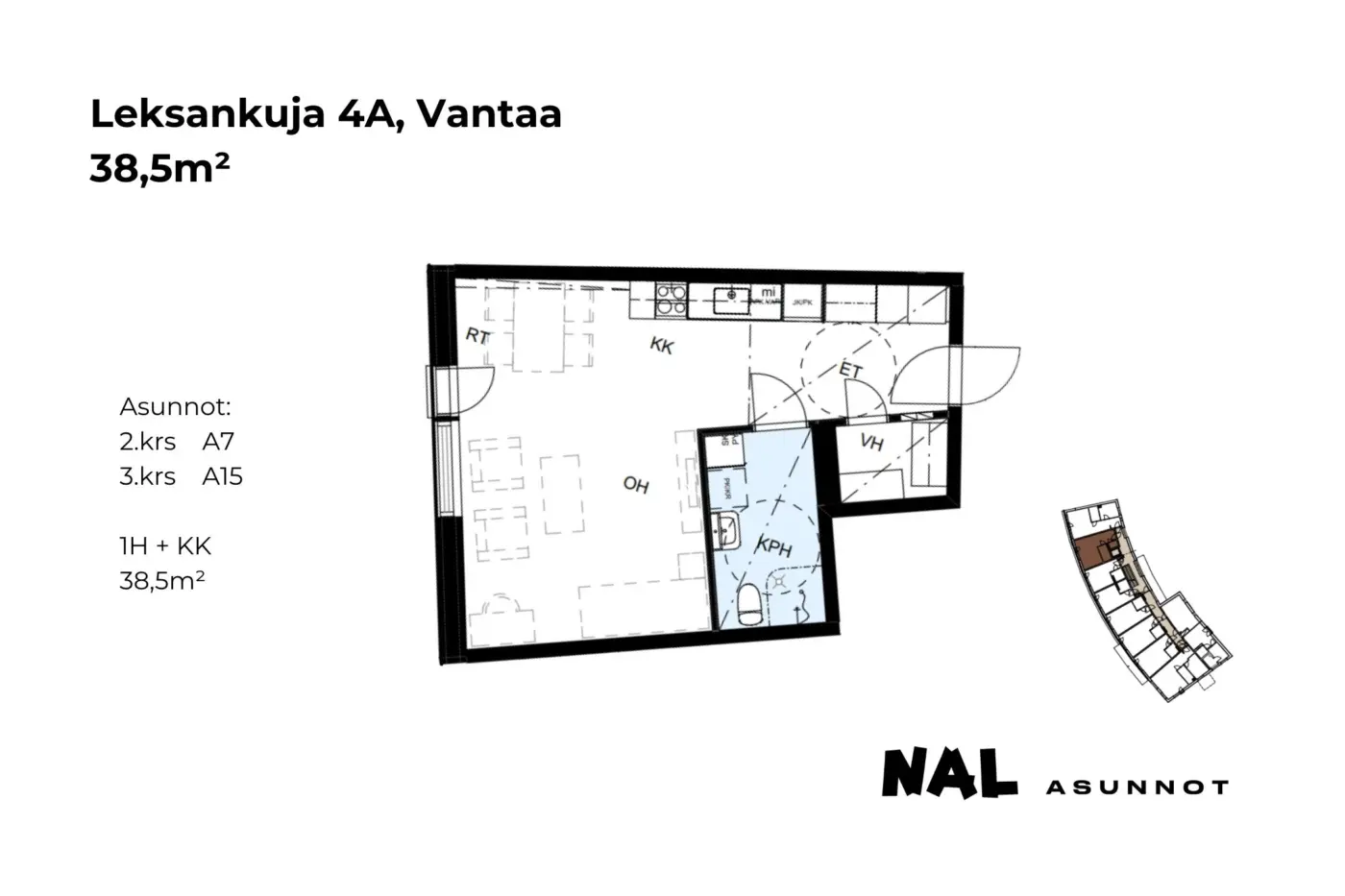 Leksankuja 4A, A07, A15, 38,5m2