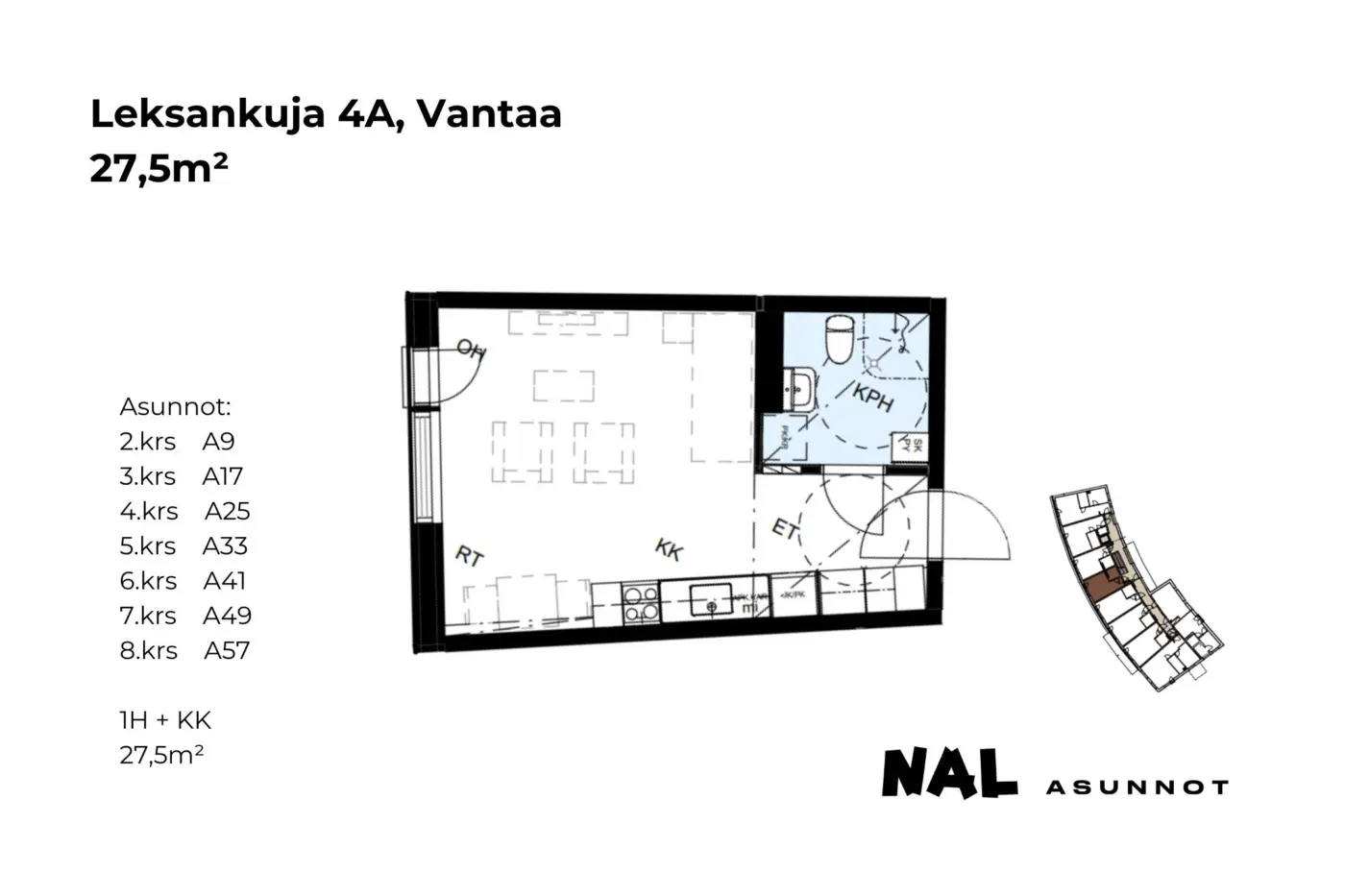 Leksankuja 4A, A09, A17, A25, A33, A41, A49, A57, 27,5m2
