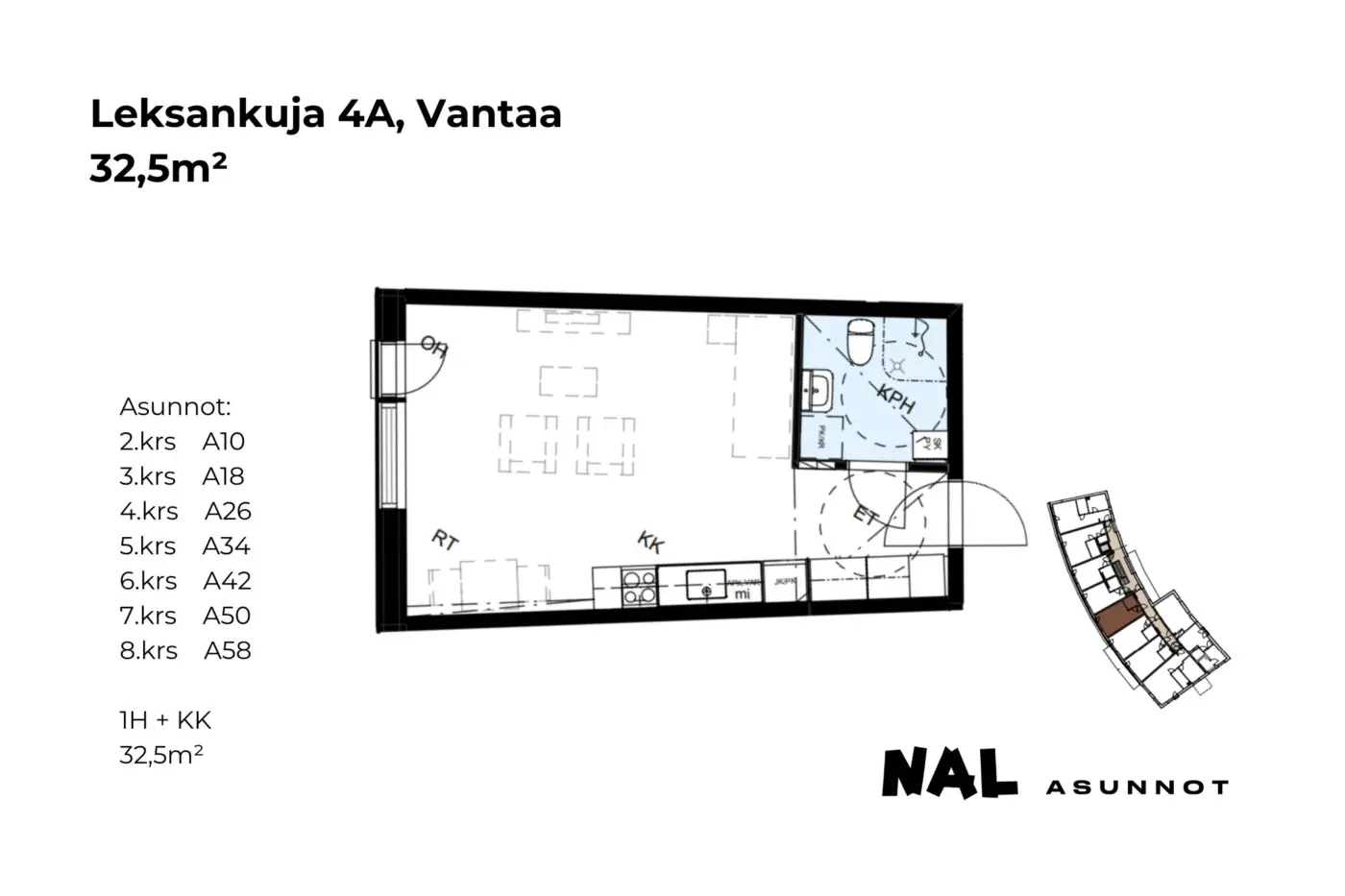Leksankuja 4A, A10, A18, A26, A34, A42, A50, A58, 32,5m2