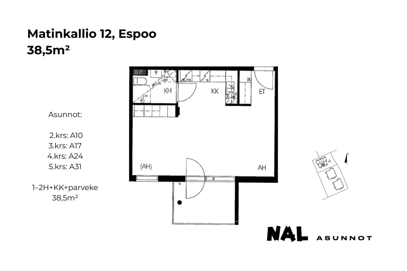 Matinkallio 12, 38,5m², A10, A17, A24, A31