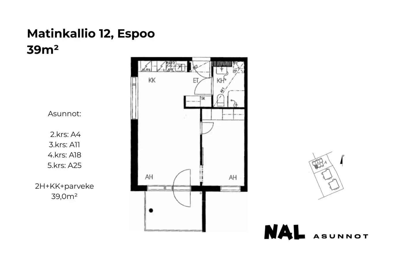 Matinkallio 12, 39m², A4, A11, A18, A25