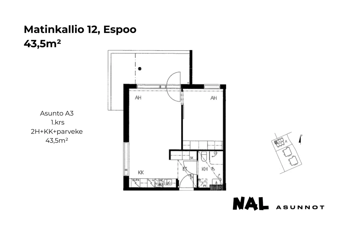 Matinkallio 12, 43,5m², A3