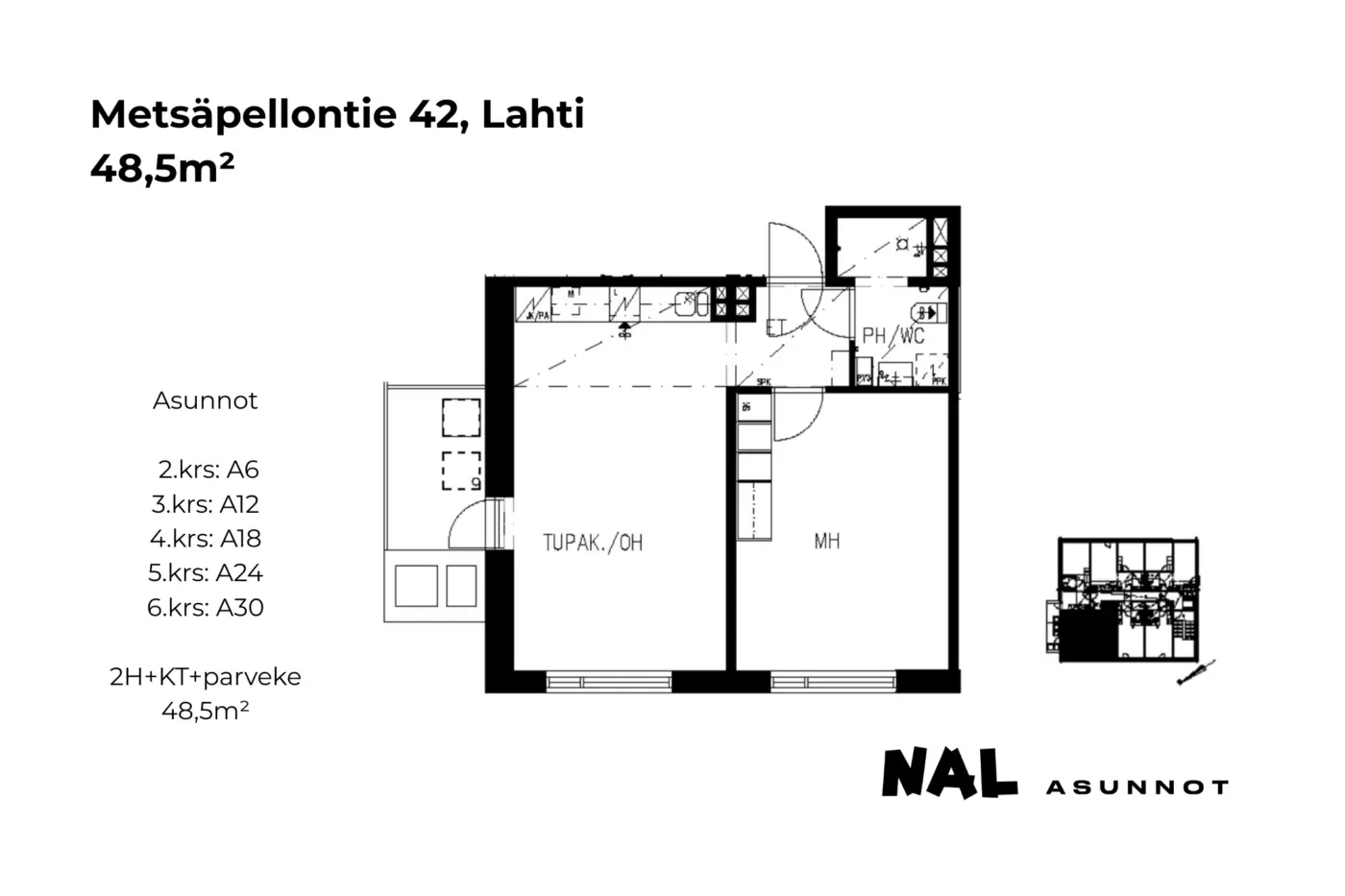 Metsäpellontie 42, 48,5m², A06, A12, A18, A24, A30