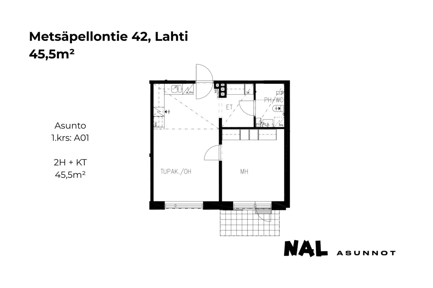 Metsäpellontie 42, A01, 45,5m2