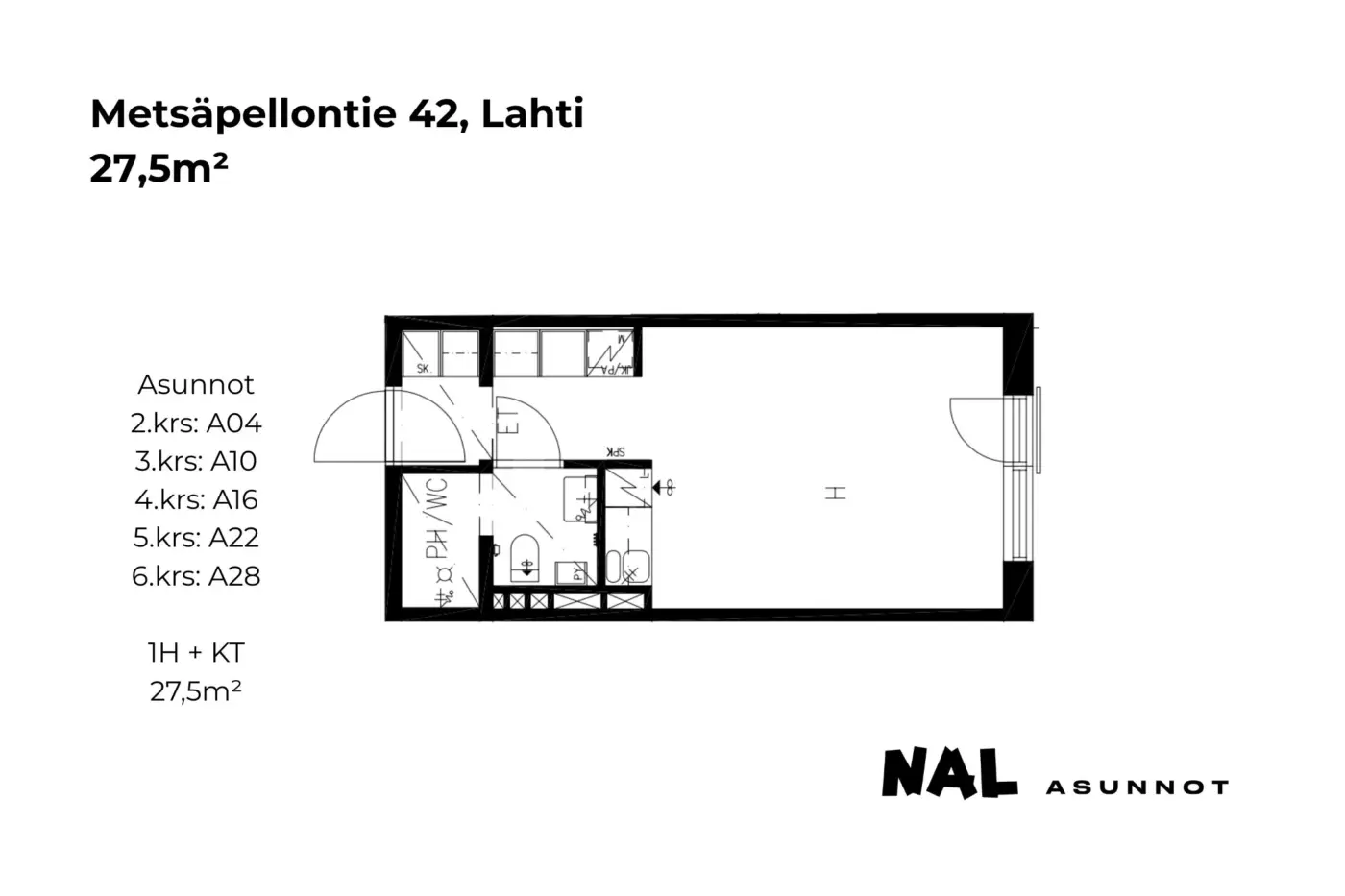 Metsäpellontie 42, A04, A10, A16, A22, A28, 27,5m2