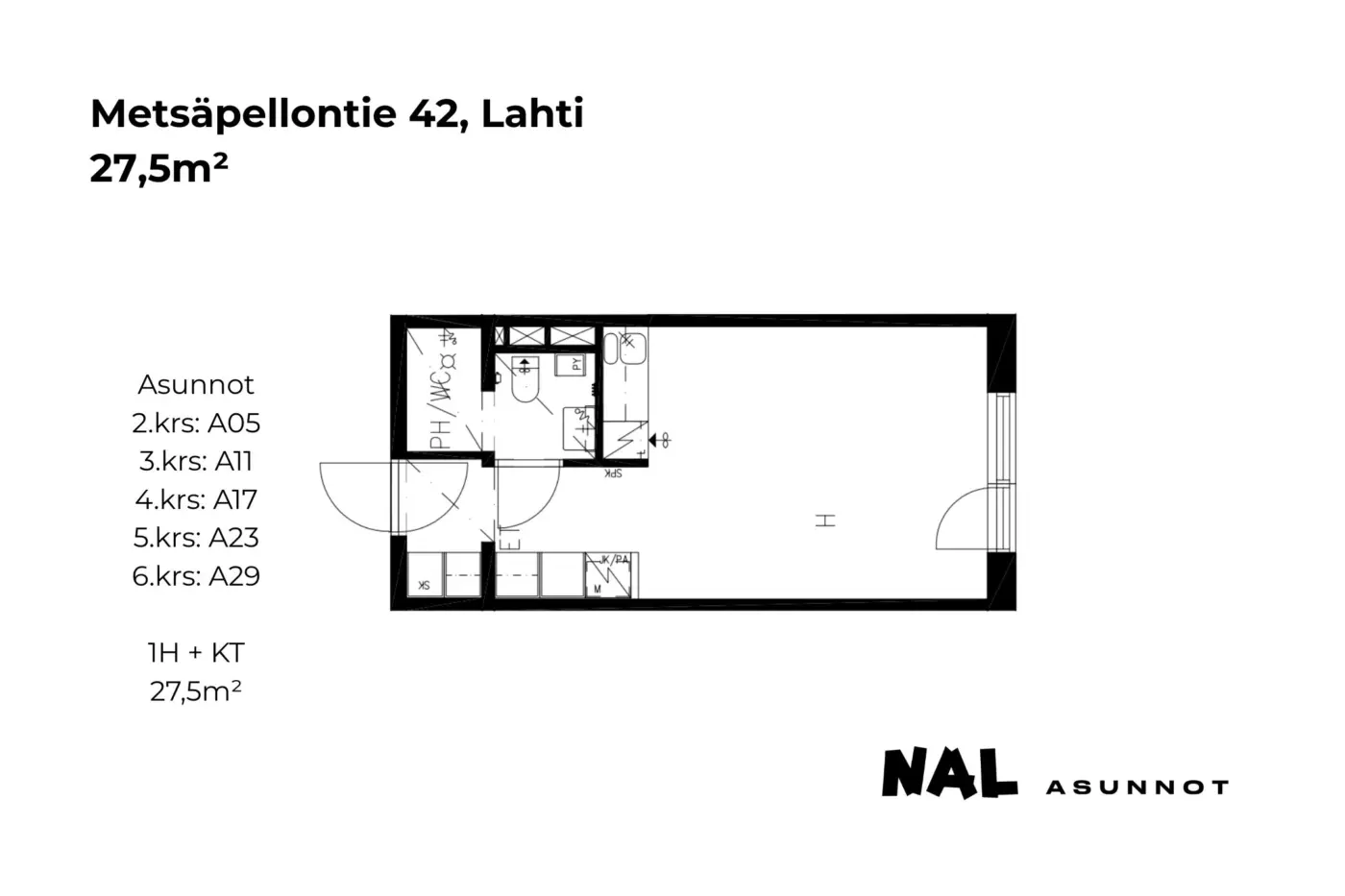 Metsäpellontie 42, A05, A11, A17, A23, A29, 27,5m2
