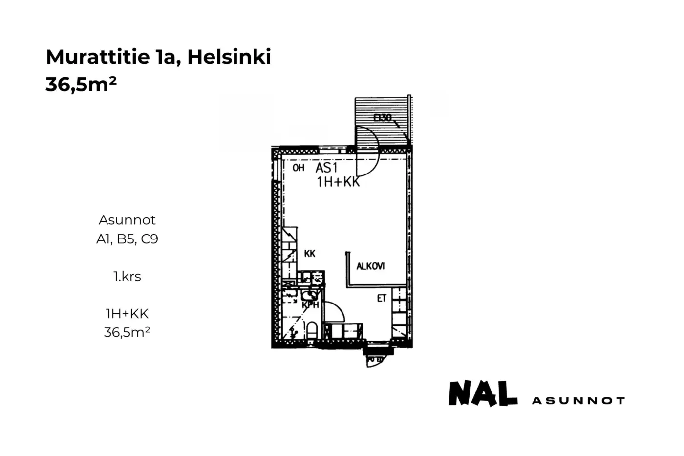 Murattitie 1a, A1, B5, C9, 36,5m2