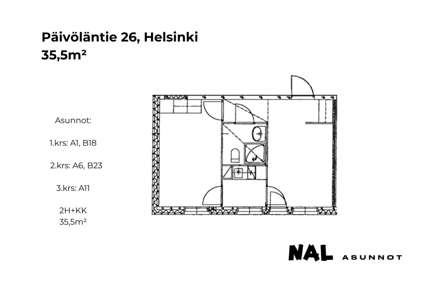 Päivöläntie 26, 35,5m², A1, A6, A11, B18, B23