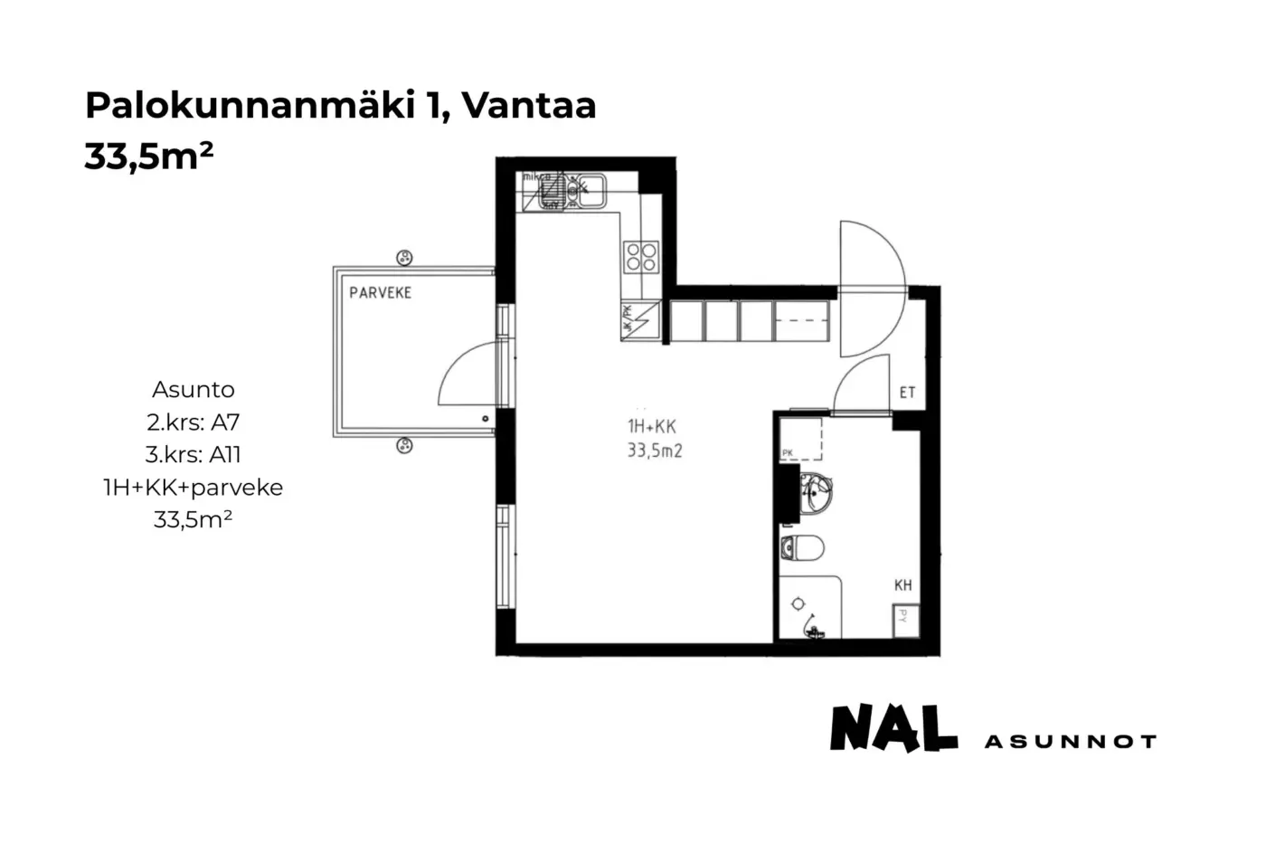 Palokunnanmäki 1, 33,5m², A7, A11