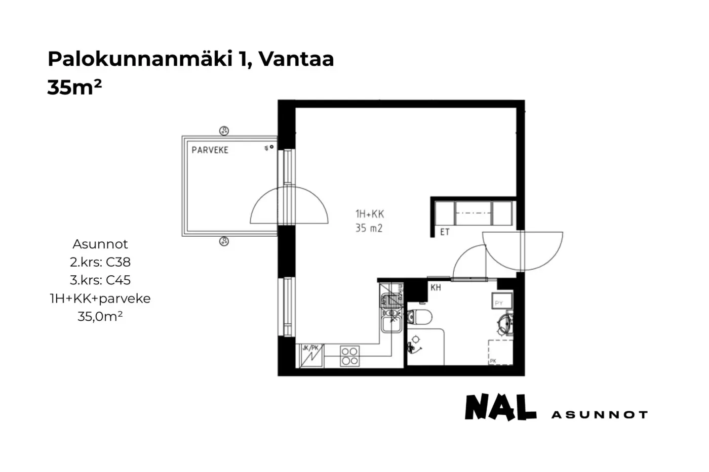 Palokunnanmäki 1, 35m², C38, C45