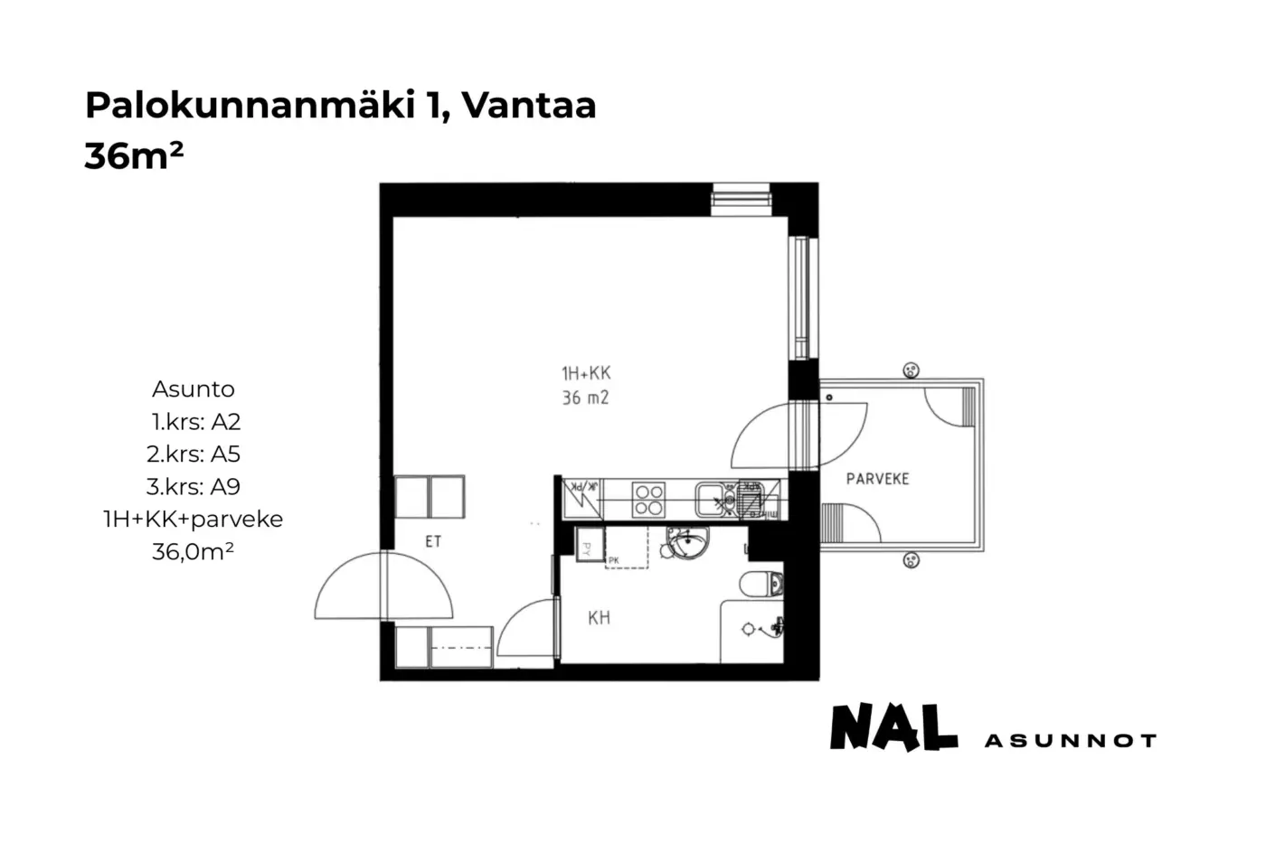 Palokunnanmäki 1, 36m², A2, A5, A9