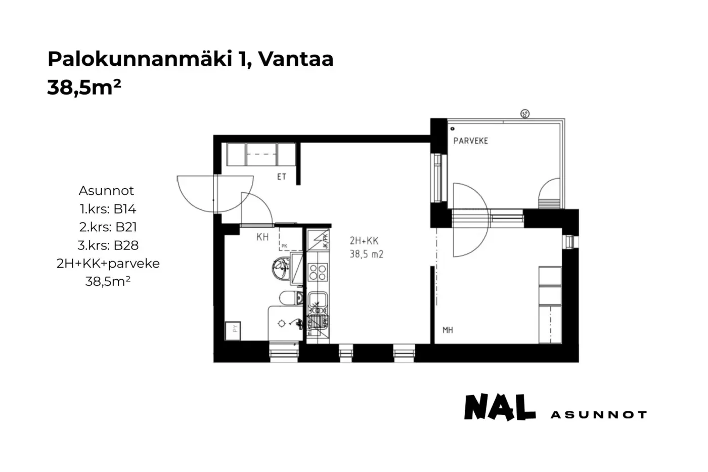 Palokunnanmäki 1, 38,5m², B14, B21, B28