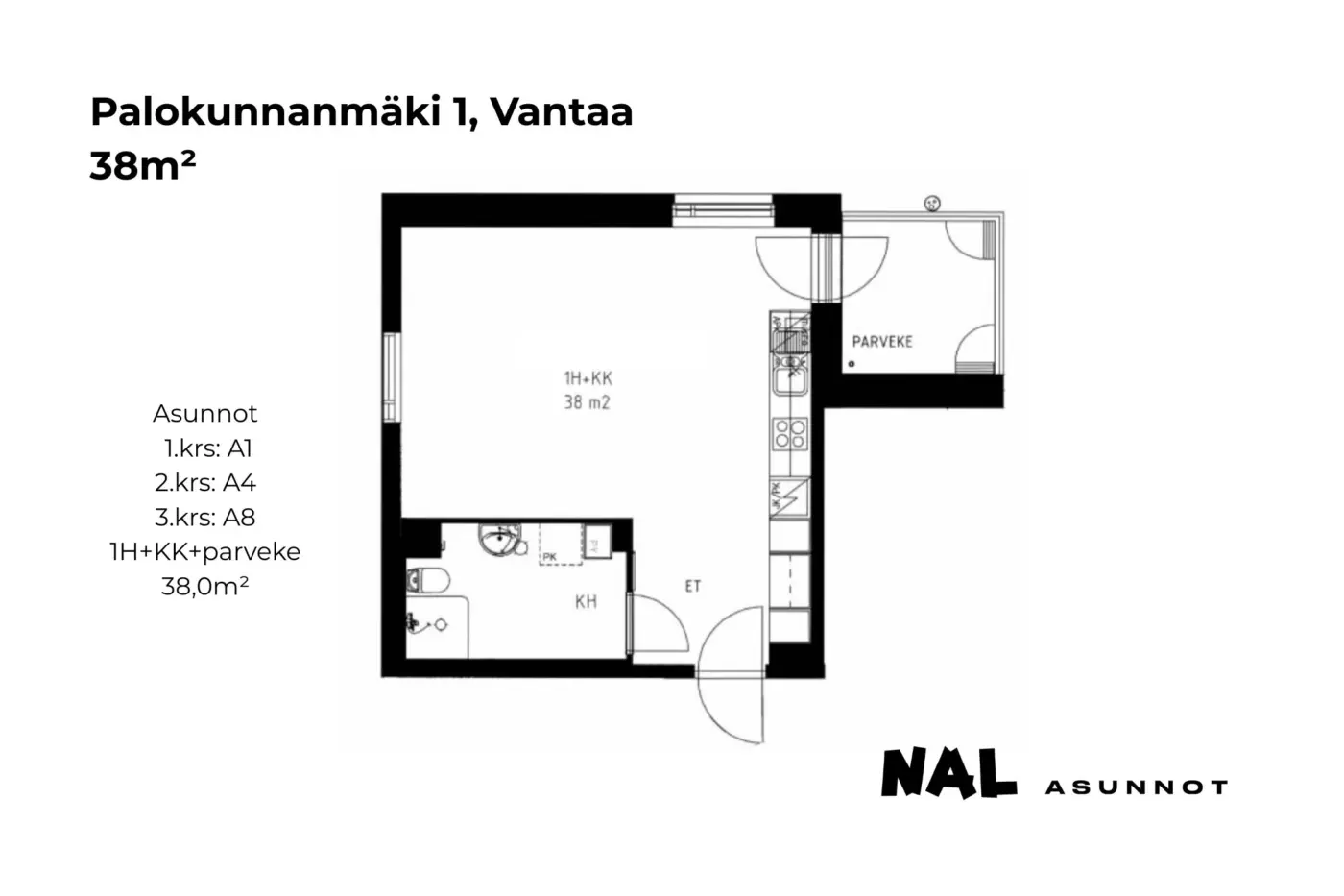 Palokunnanmäki 1, 38m², A1, A4, A8